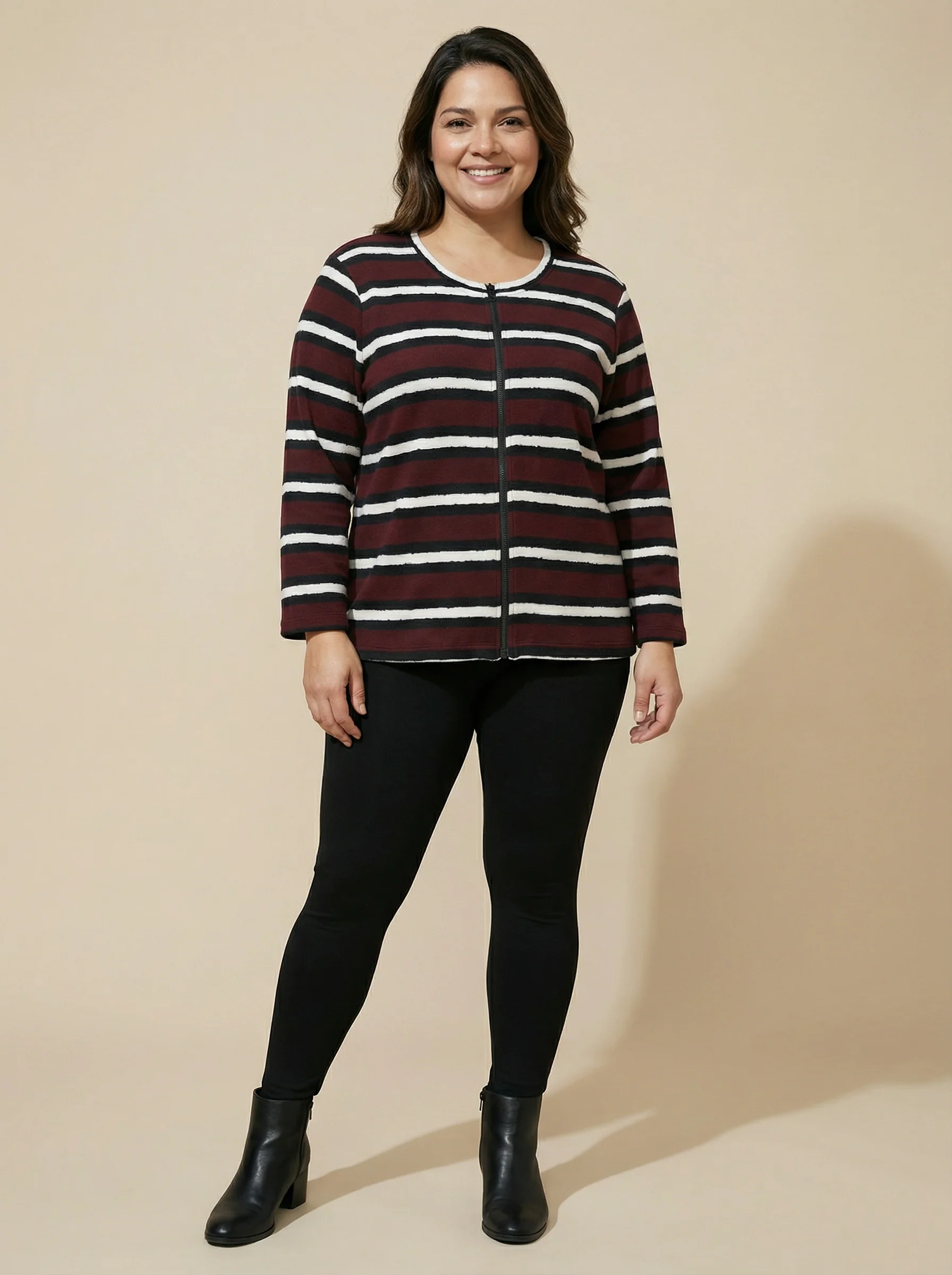 Women Brown Striped Jacket - Image 4