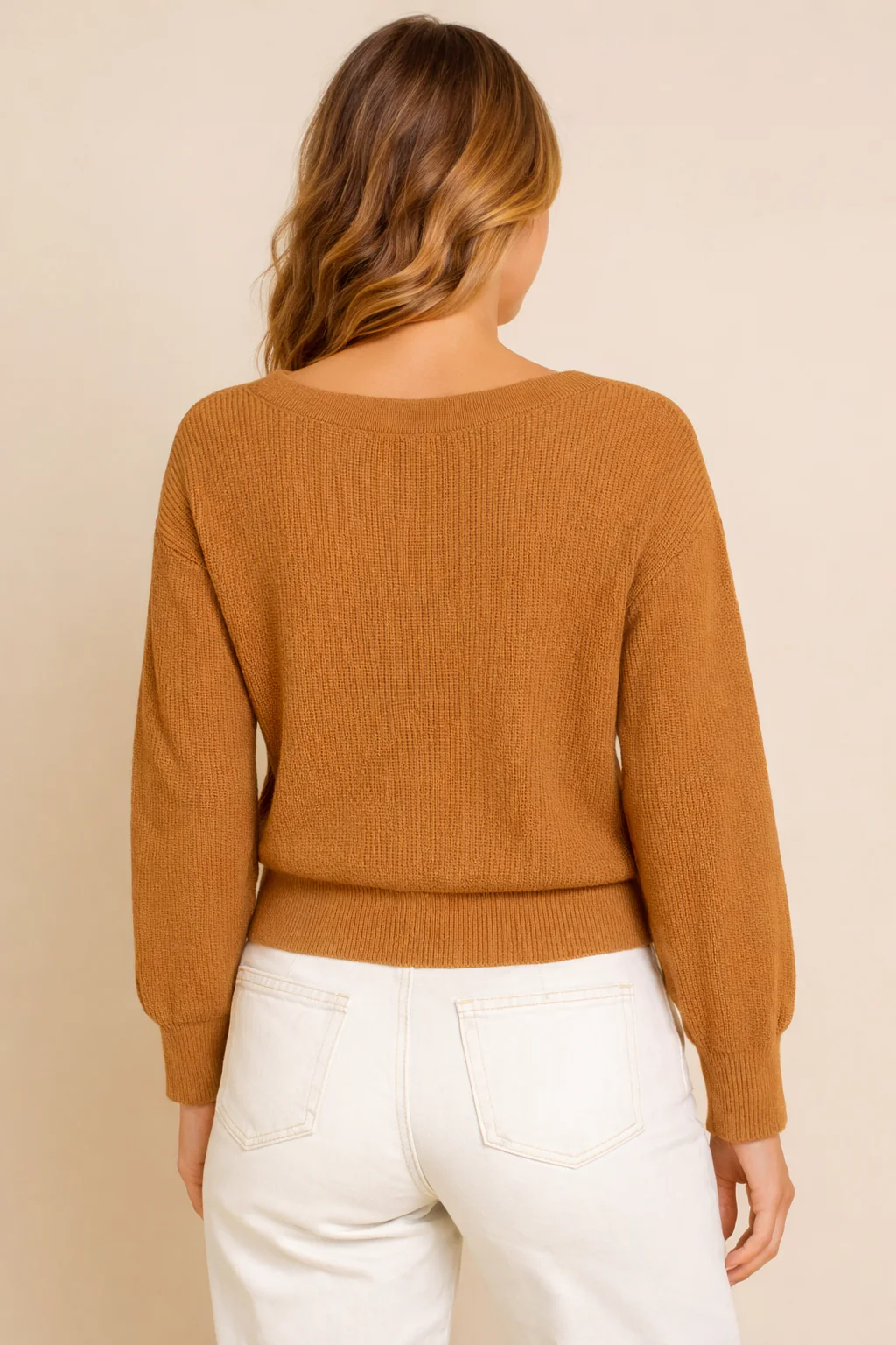 Women Brown V-Neck Button Down Sweater - Image 2