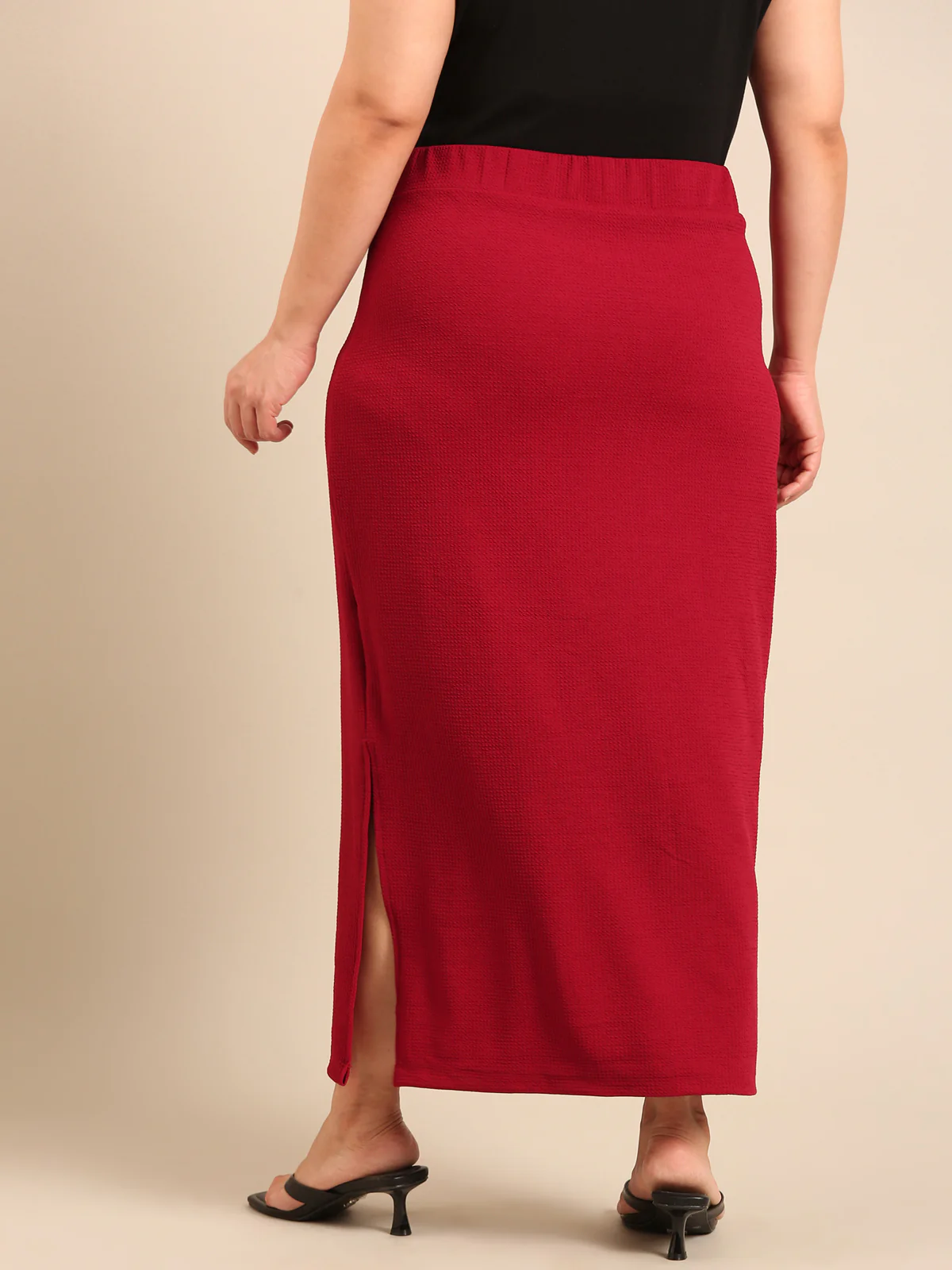 Women Burgundy Slit Skirt - Image 3