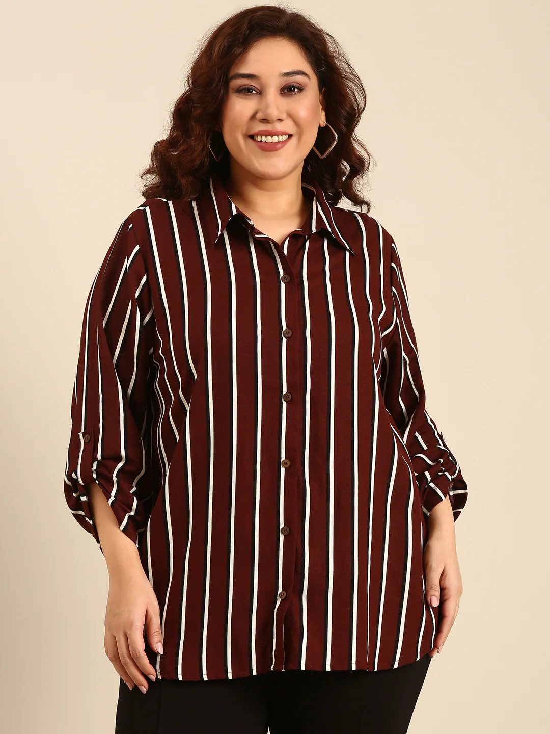 Women Classic Brown Striped Shirt