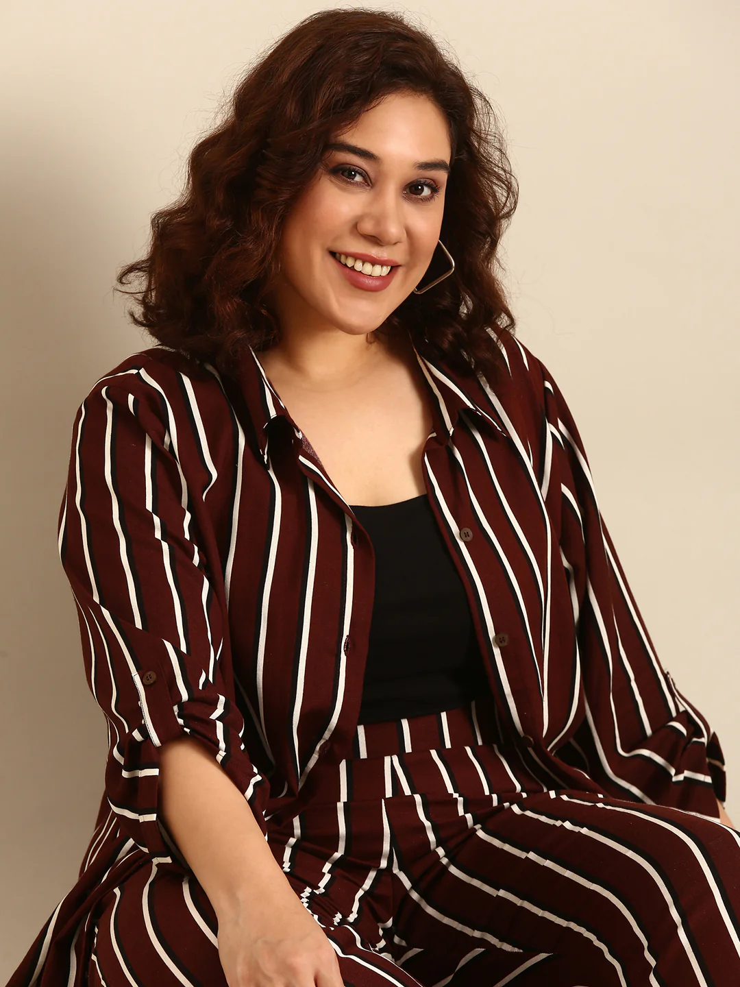 Women Classic Brown Striped Shirt - Image 4