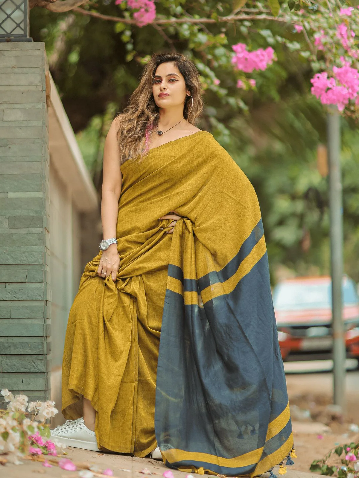 Women Cotton Checks Pallu Saree