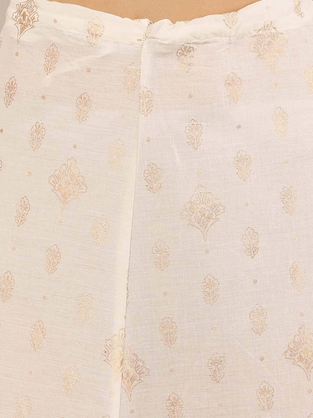 Women Cream Foil Printed Cotton Flared Skirt - Image 5