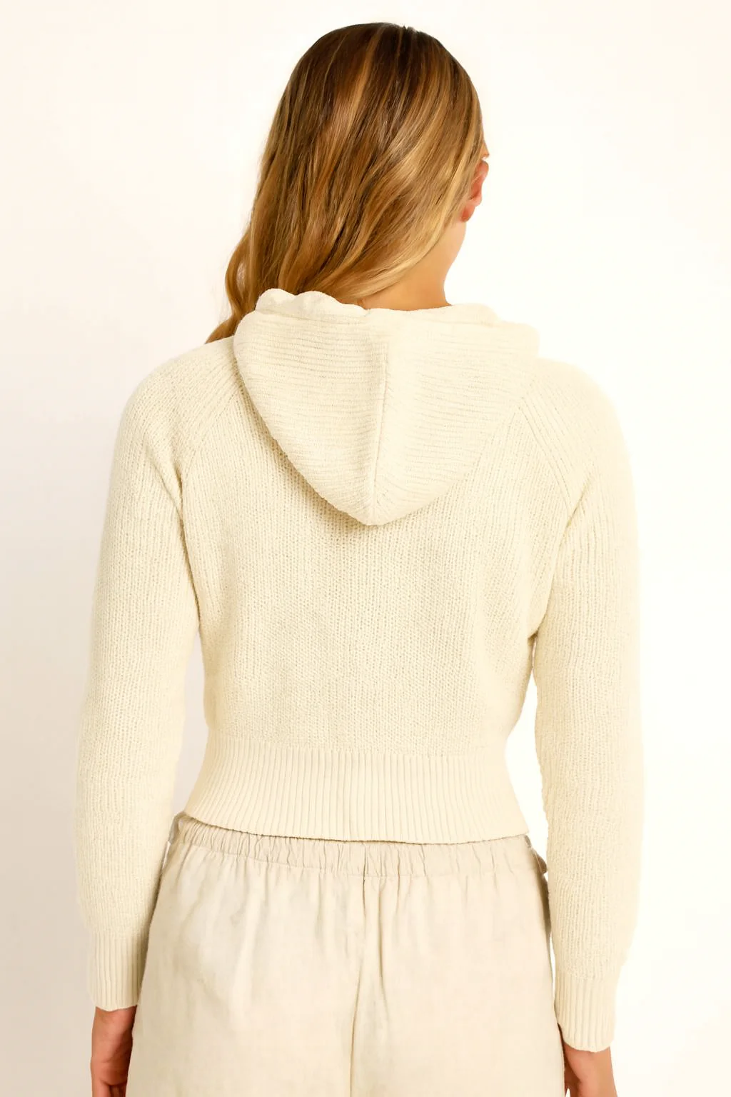 Women Cream Hooded Sweater - Image 4
