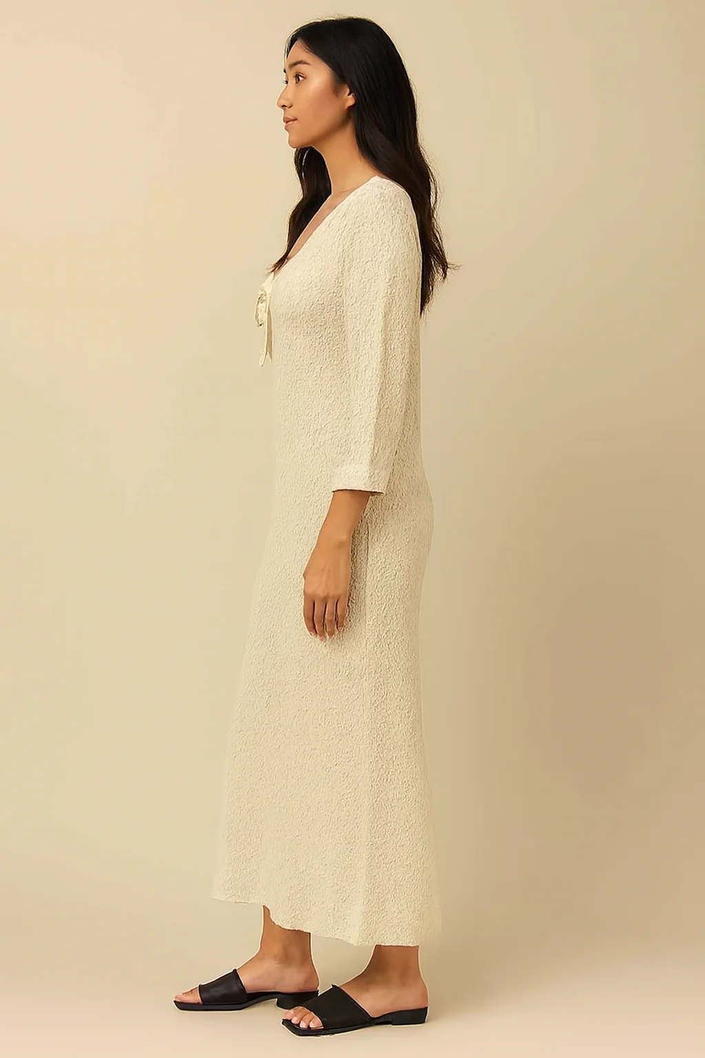 Women Cream Solid Maxi Dress - Image 5