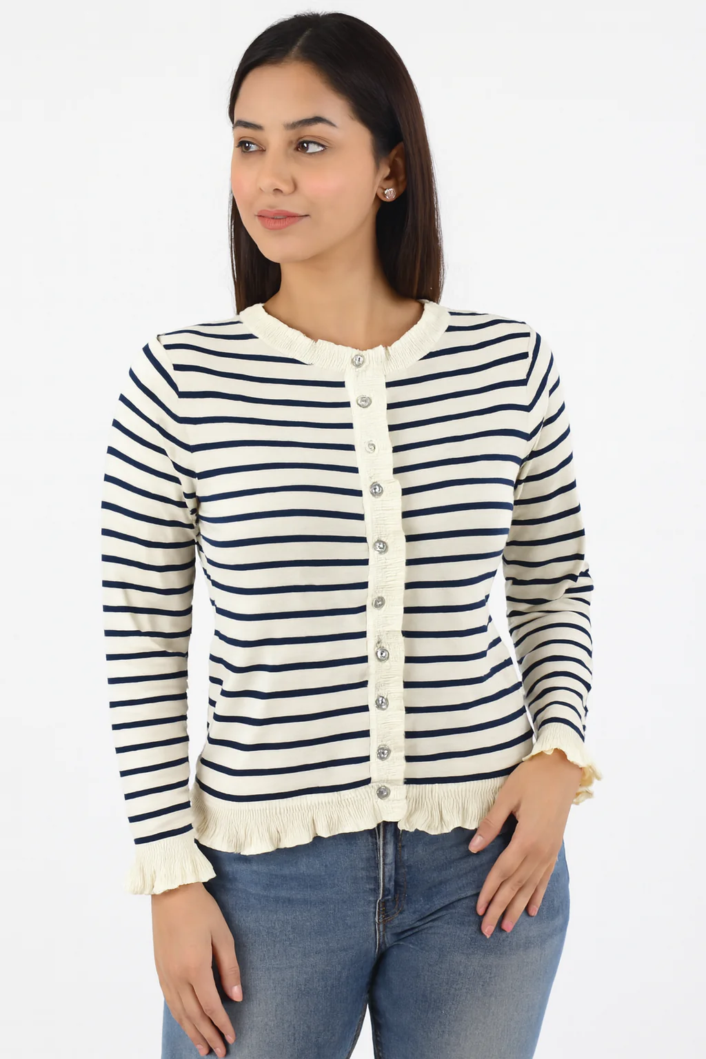 Women Cream Viscose Button-Down Cardigan - Image 4