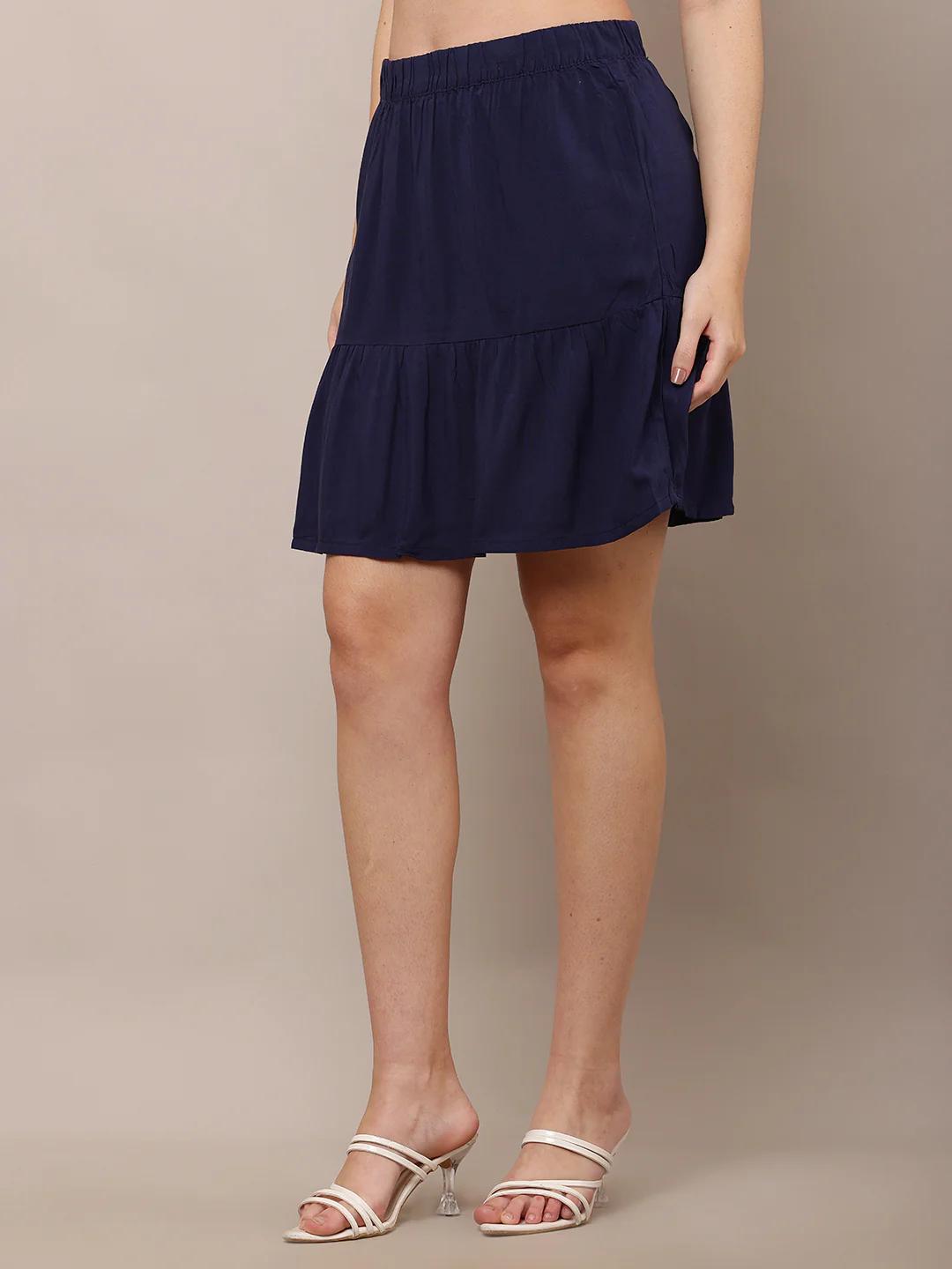 Women Dark Blue Tiered Mini Skirt - Image 2