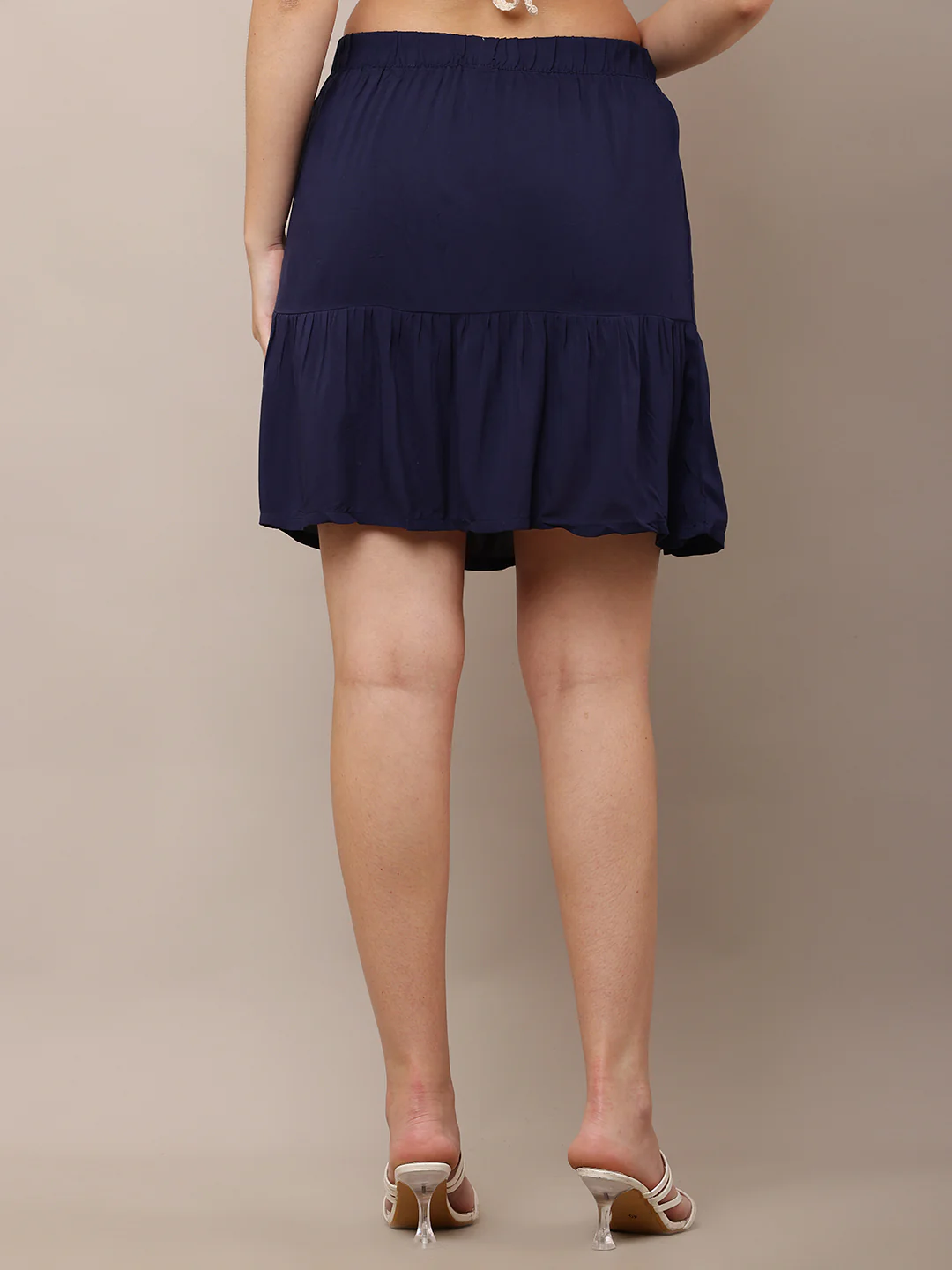 Women Dark Blue Tiered Mini Skirt - Image 4