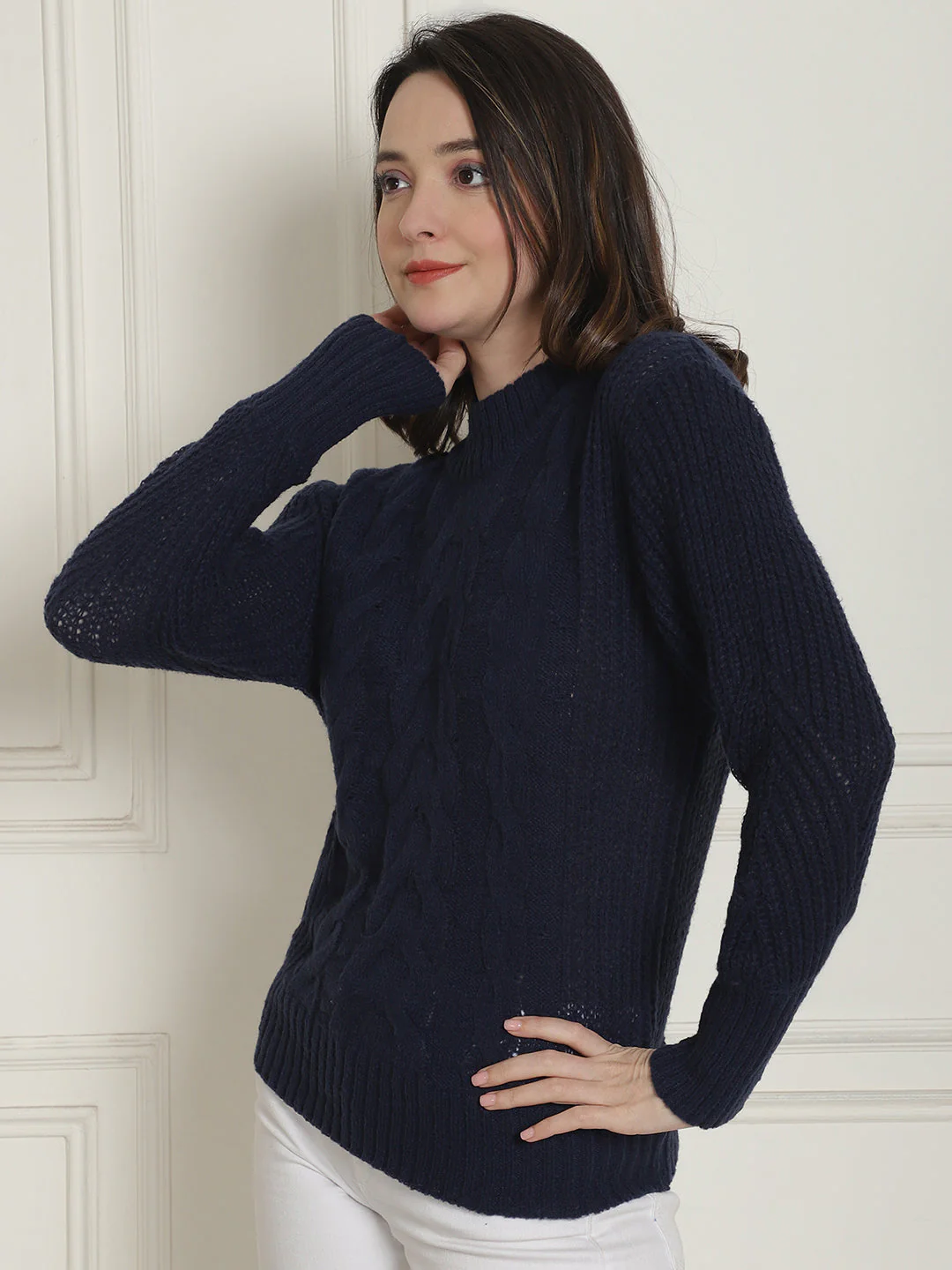Women Dark Blue Turtleneck Sweater - Image 3