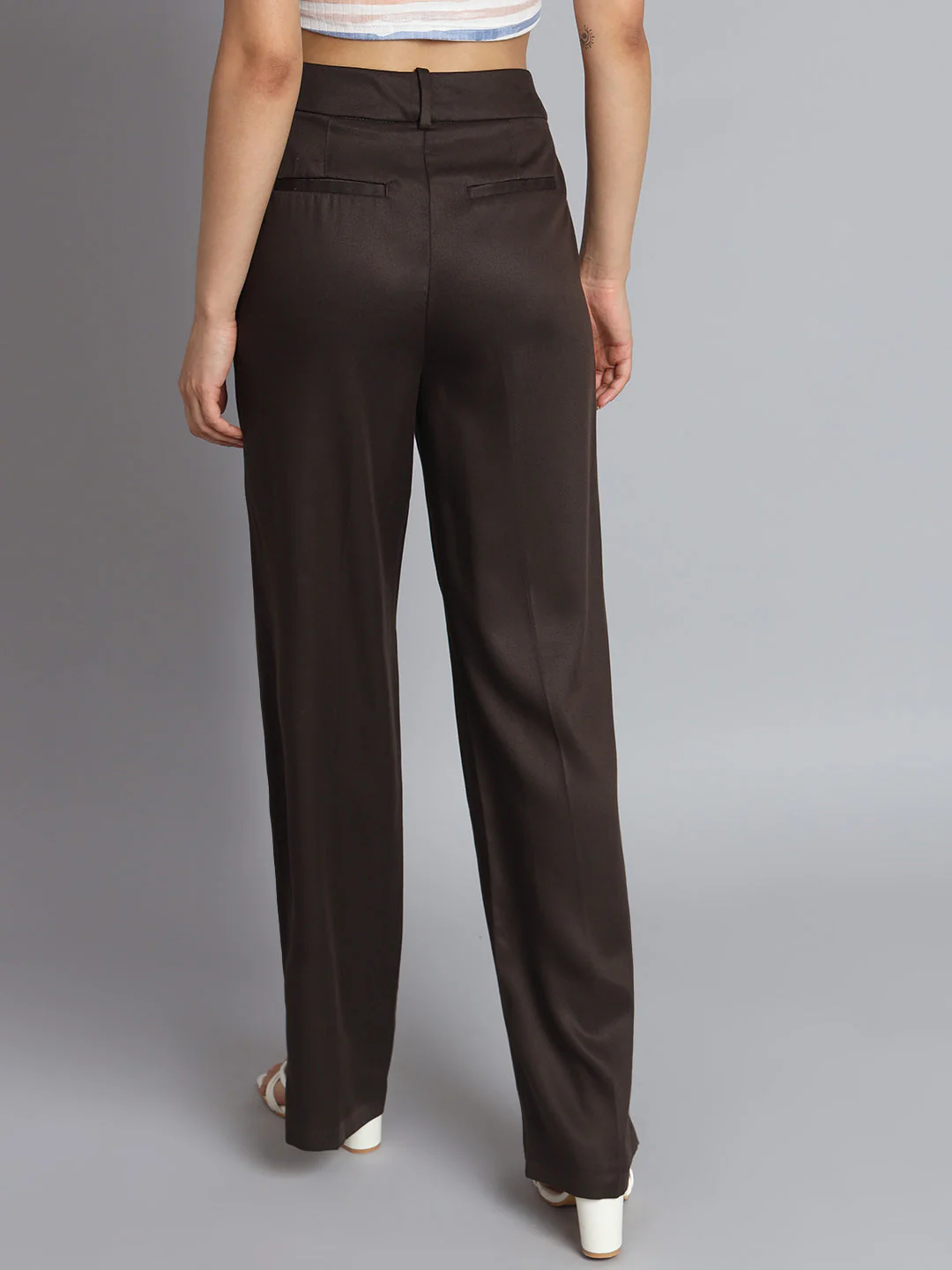 Women Dark Brown Plus Size Pants - Image 4