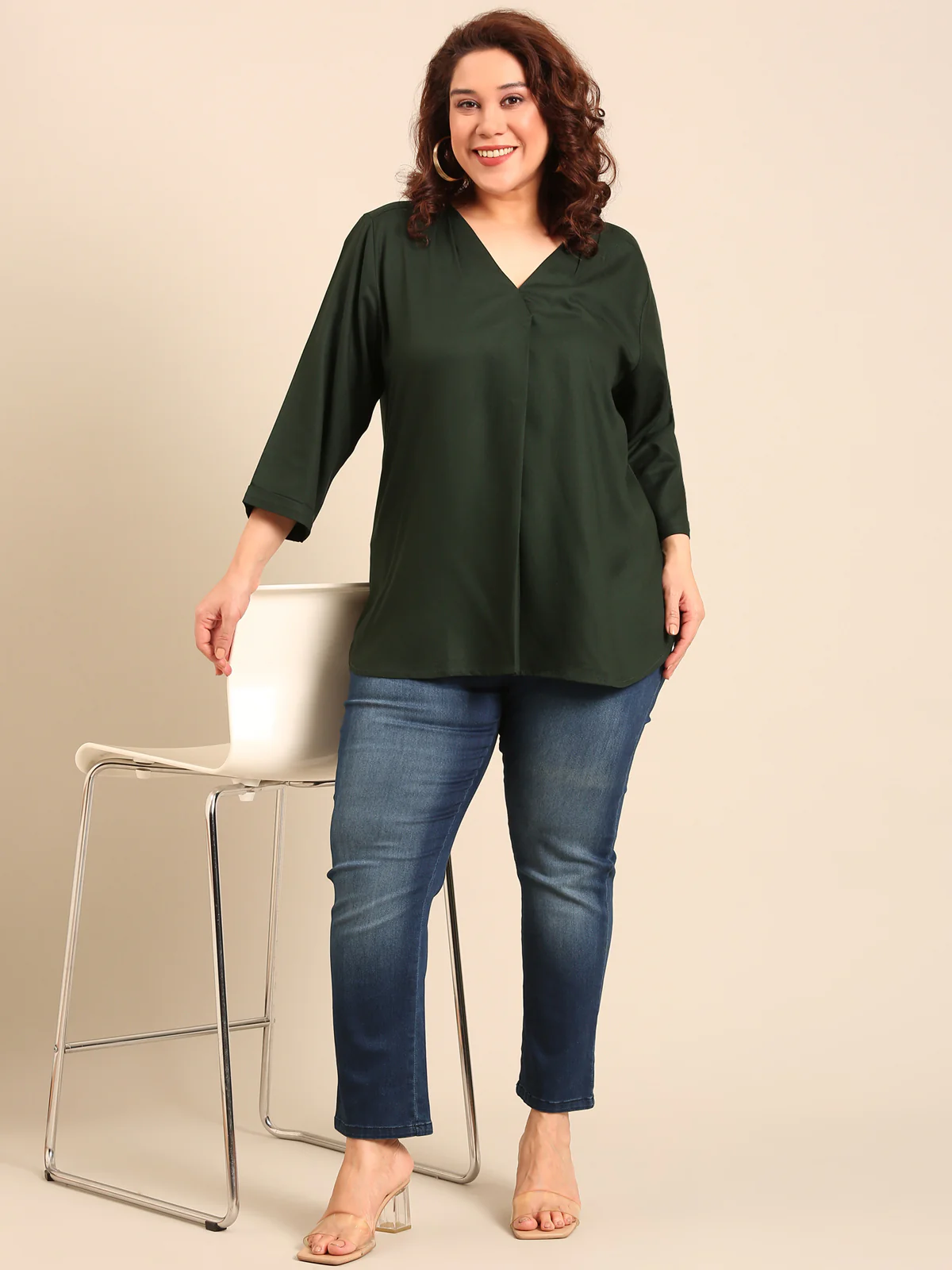 Women Dark Green Front Pleat Top - Image 7