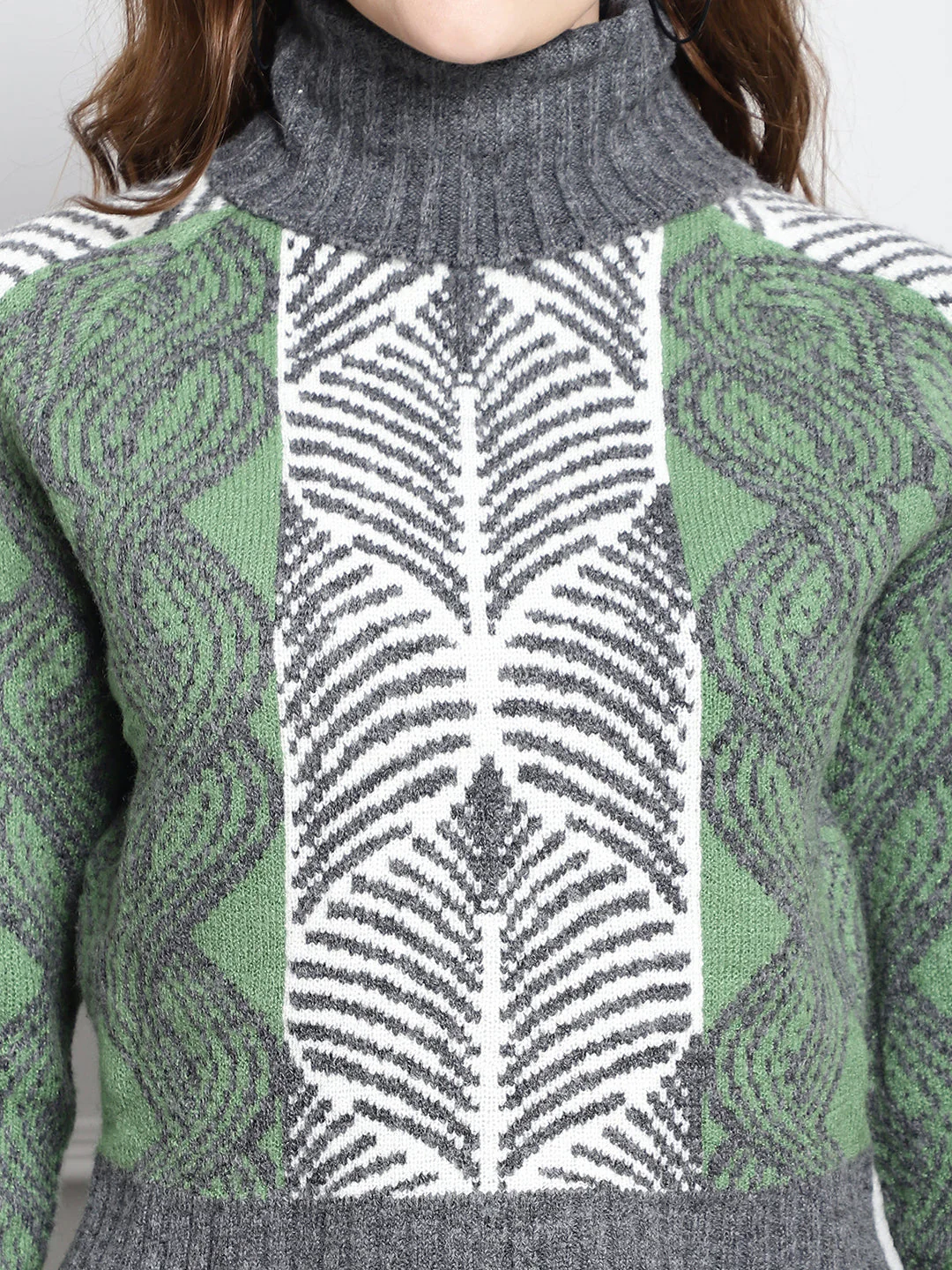 Women Dark Green High Neck Sweater - Image 7