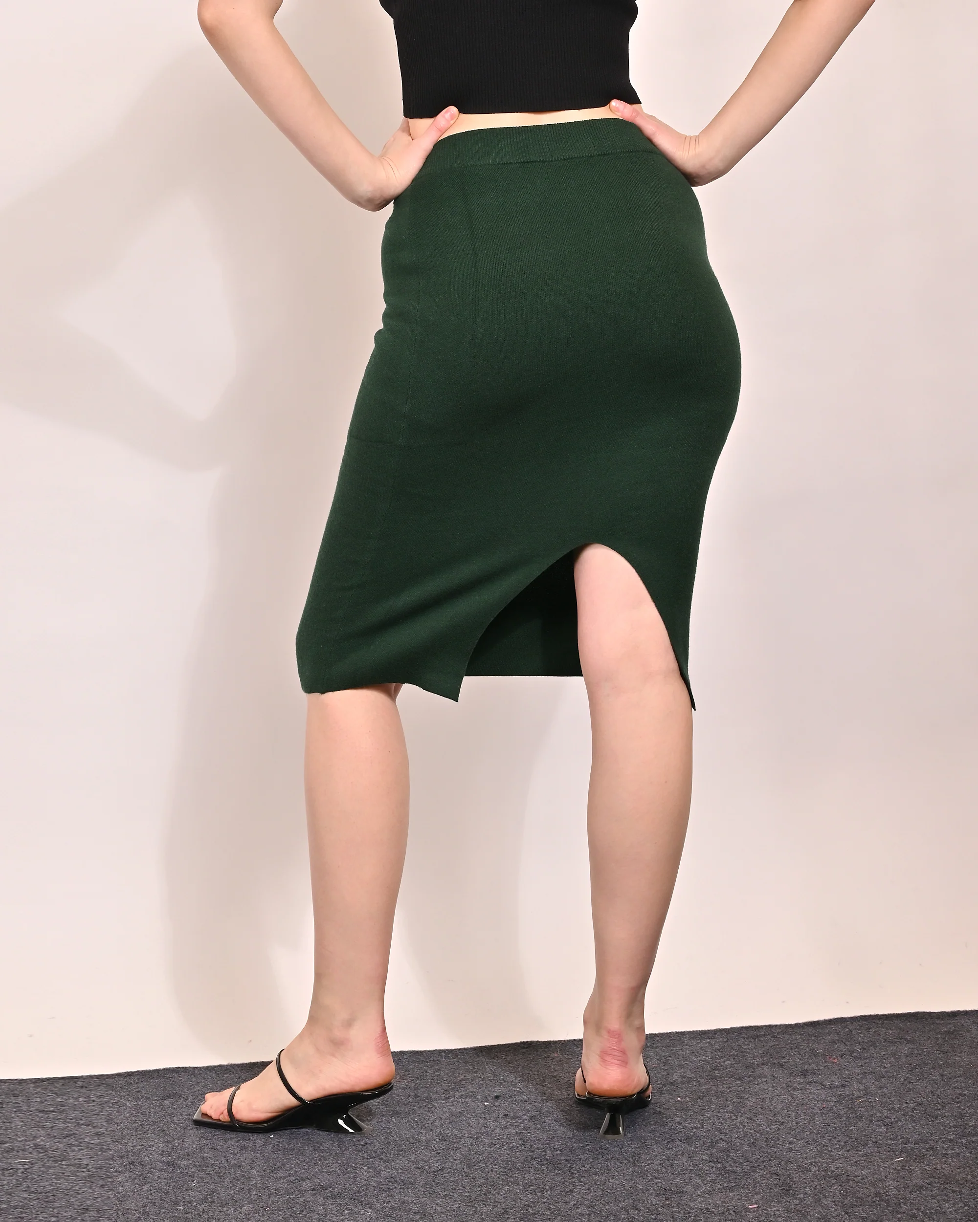 Women Dark Green Midi Pencil Skirt - Image 3