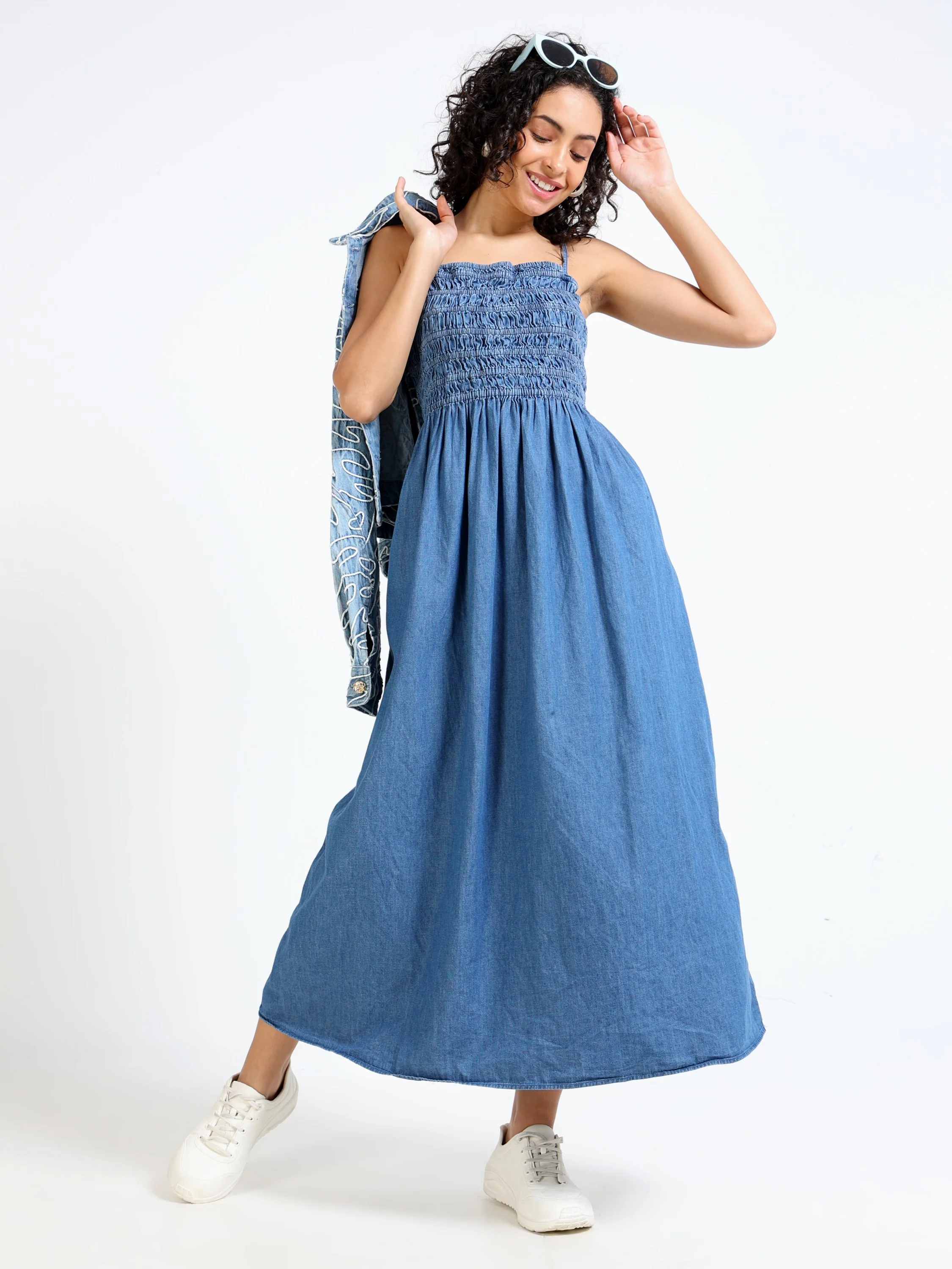 Women Denim Smocked Fit Dress