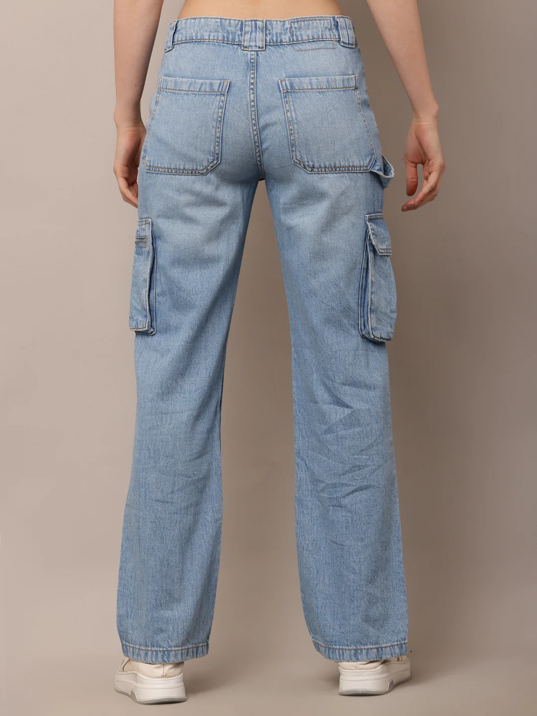 Women Full Length Button Closure Blue Jeans - Image 4