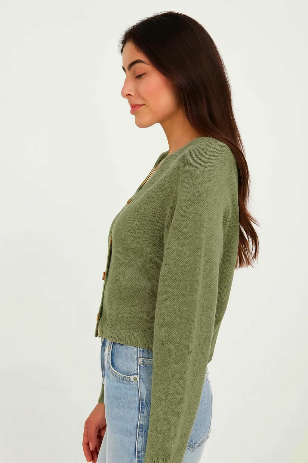 Women Green Acrylic Button-Down Cardigan - Image 5