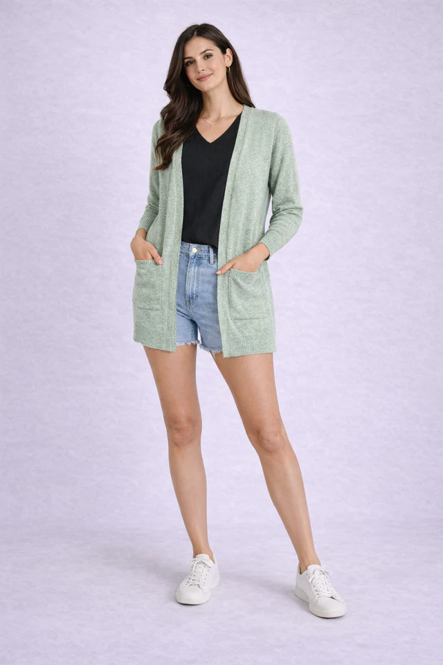 Women Green Acrylic Casual Shrug - Image 3