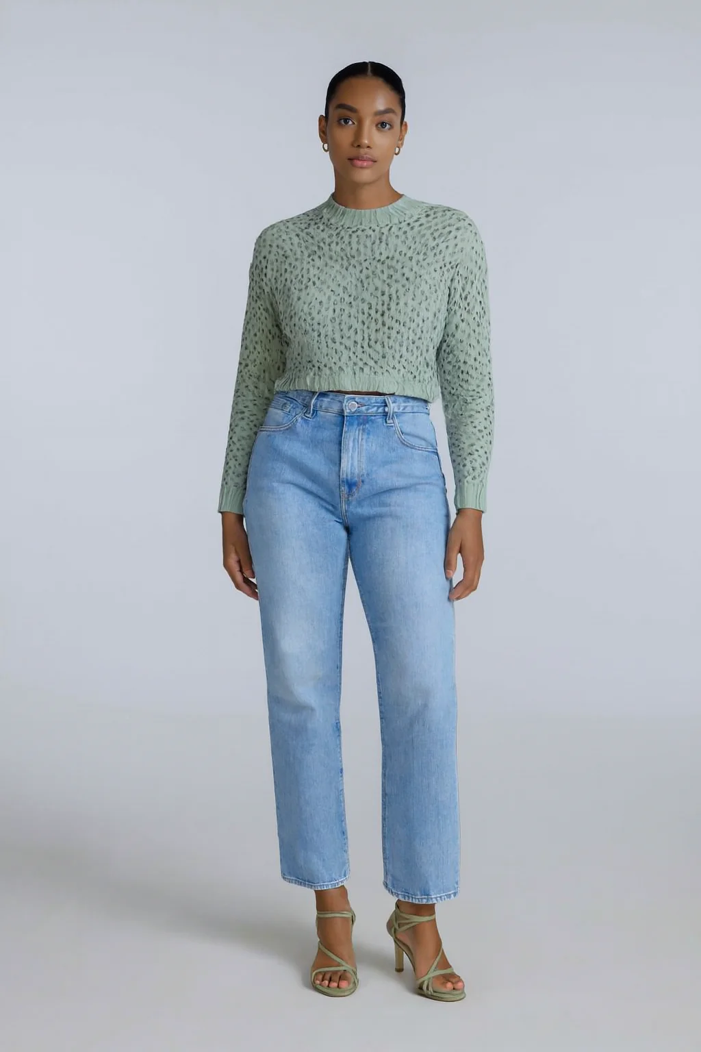 Women Green Acrylic Crop Sweater - Image 6
