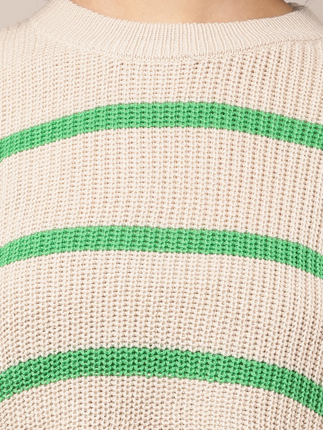 Women Green & Beige Striped Turtle Neck Sweater - Image 5