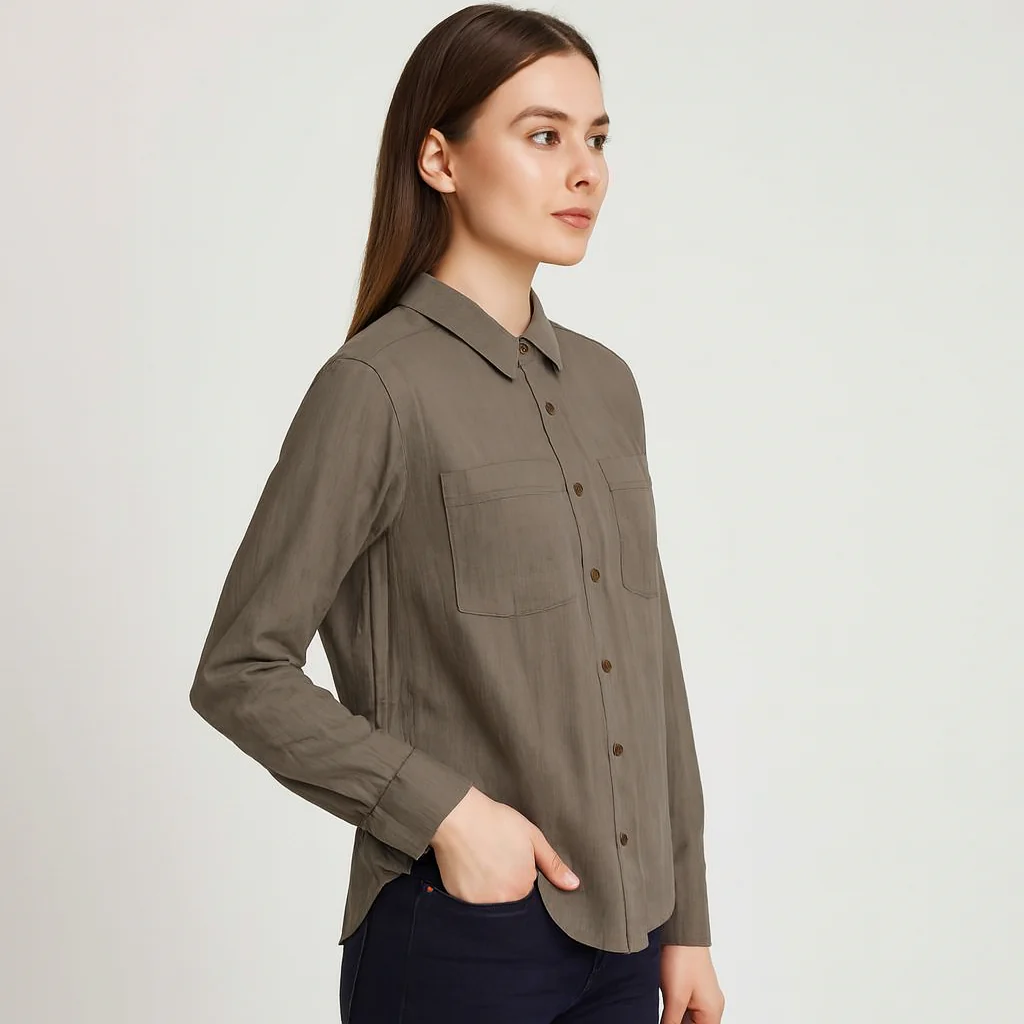 Women Green Cotton Shirt - Image 4