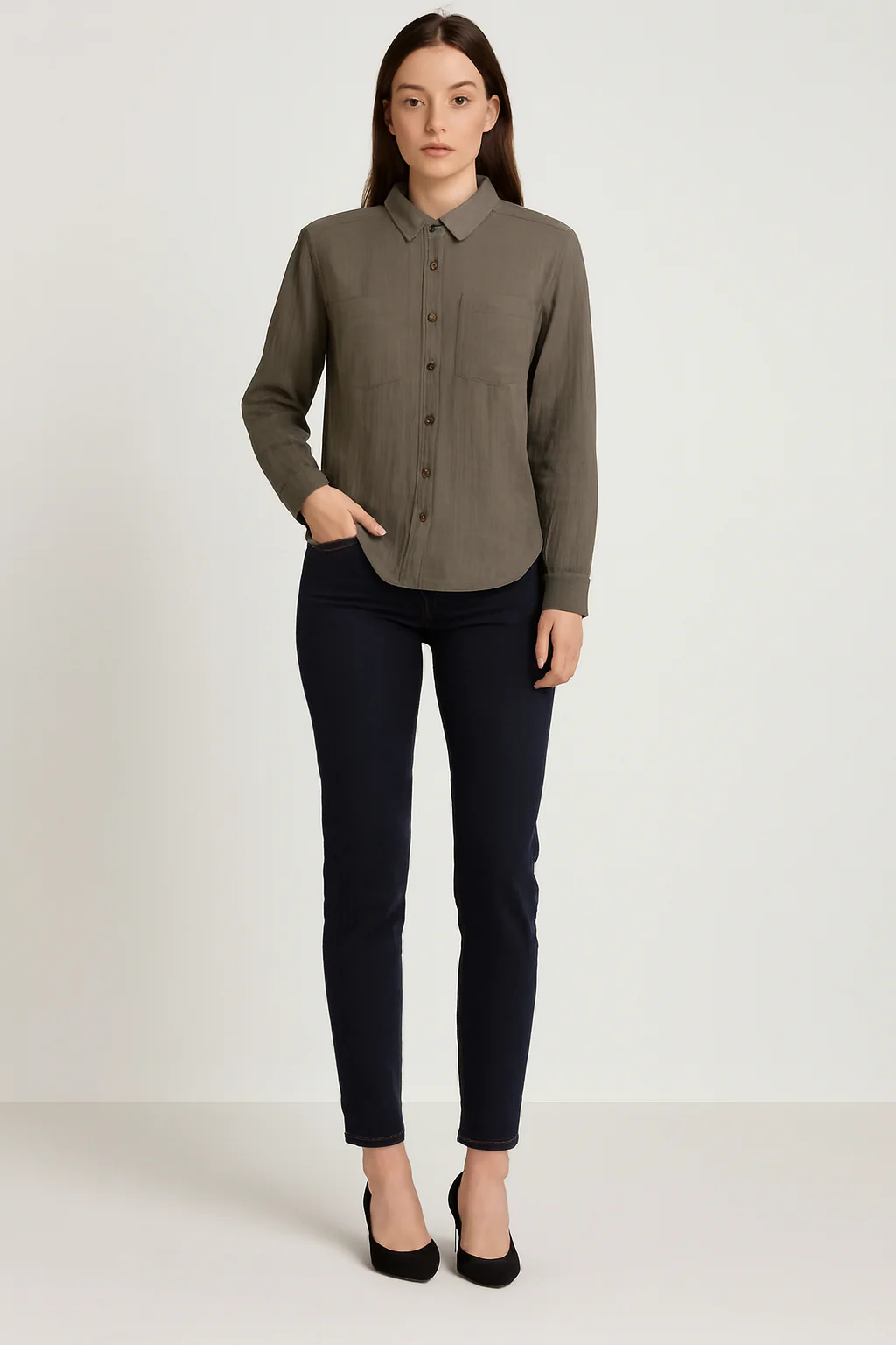 Women Green Cotton Shirt - Image 5