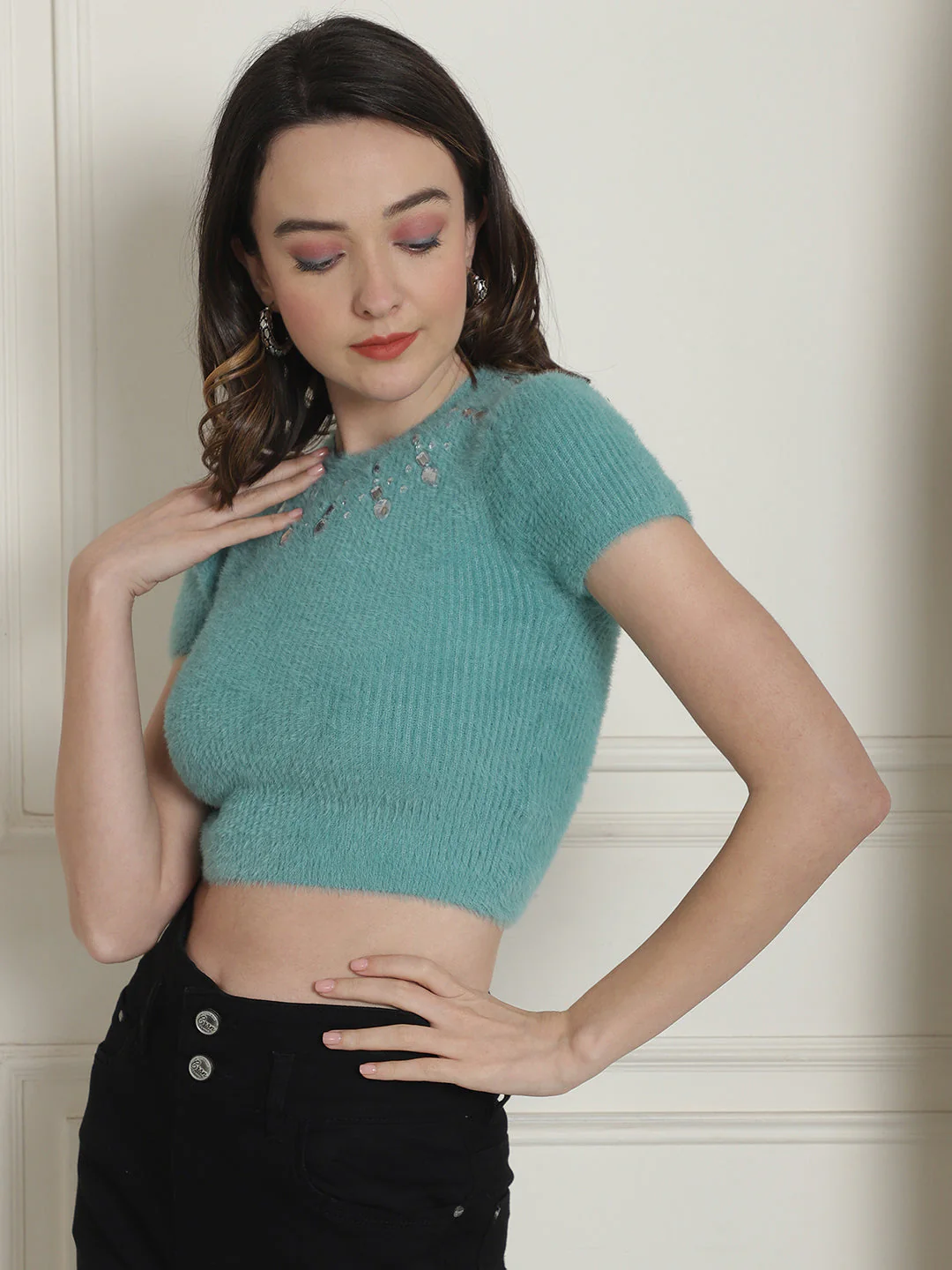 Women Green Crop Top - Image 3
