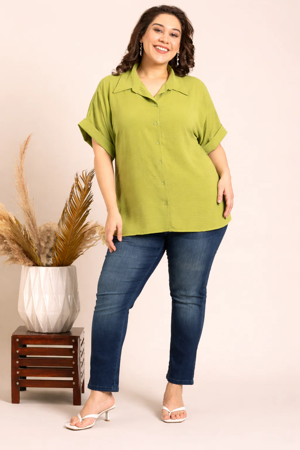 Women Green Drop Shoulder Shirt - Image 6