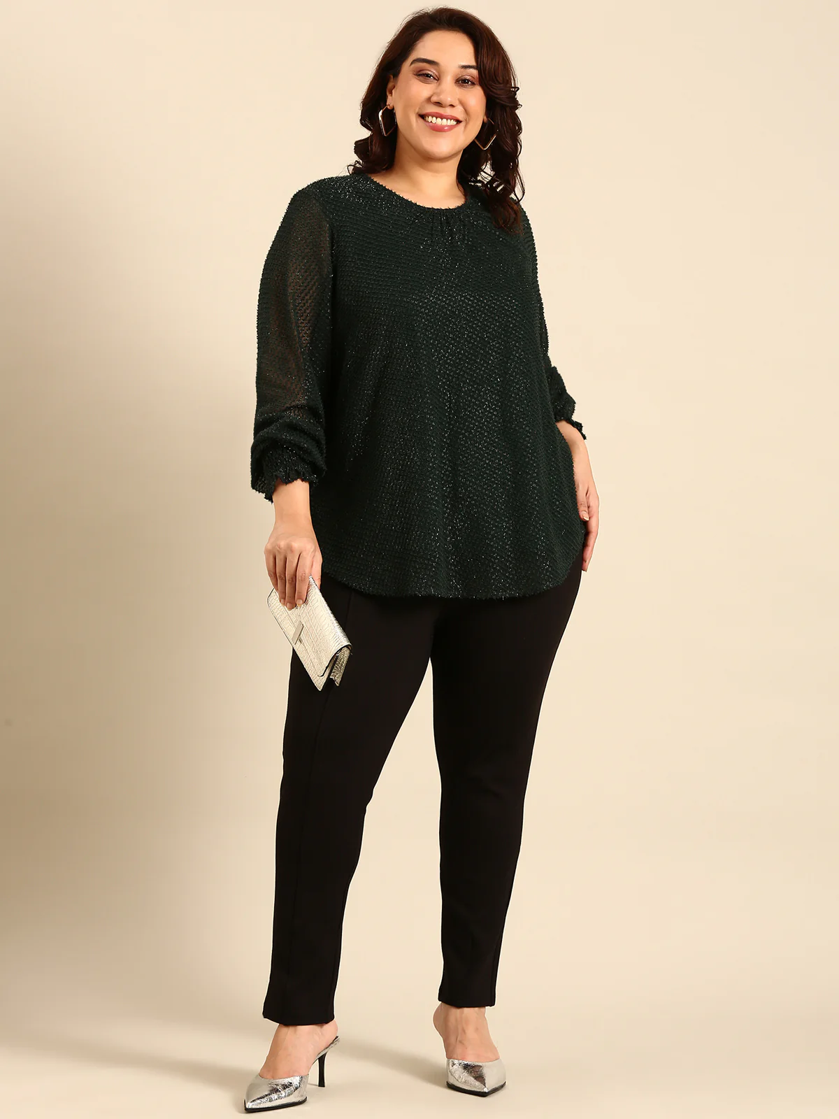 Women Green Embossed Bishop Top - Image 5