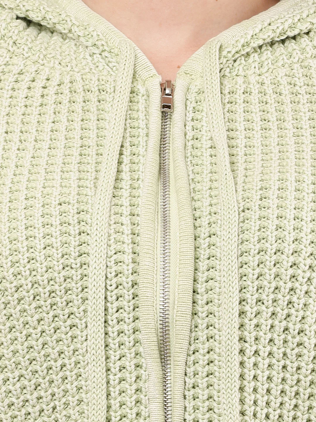 Women Green Hooded Knitted Crop Sweatshirt - Image 5