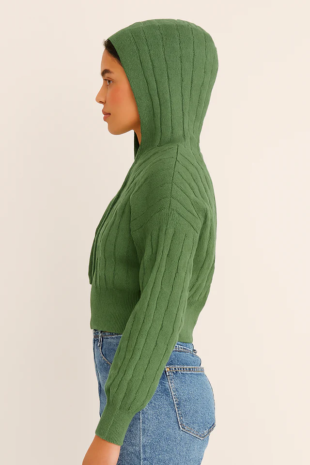 Women Green Hooded Zip-Up Sweatshirt - Image 3