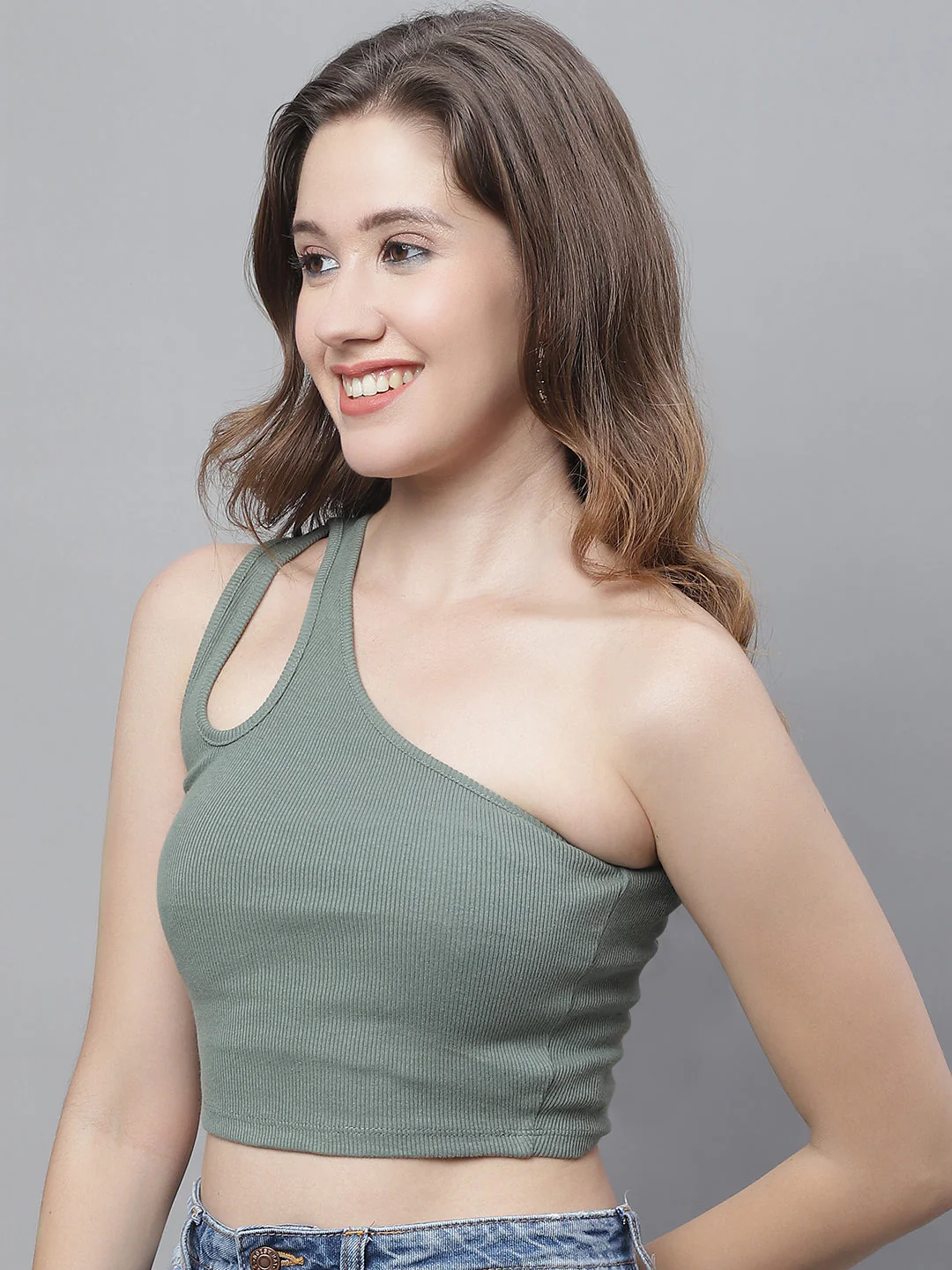 Women Green One Shoulder Top - Image 2