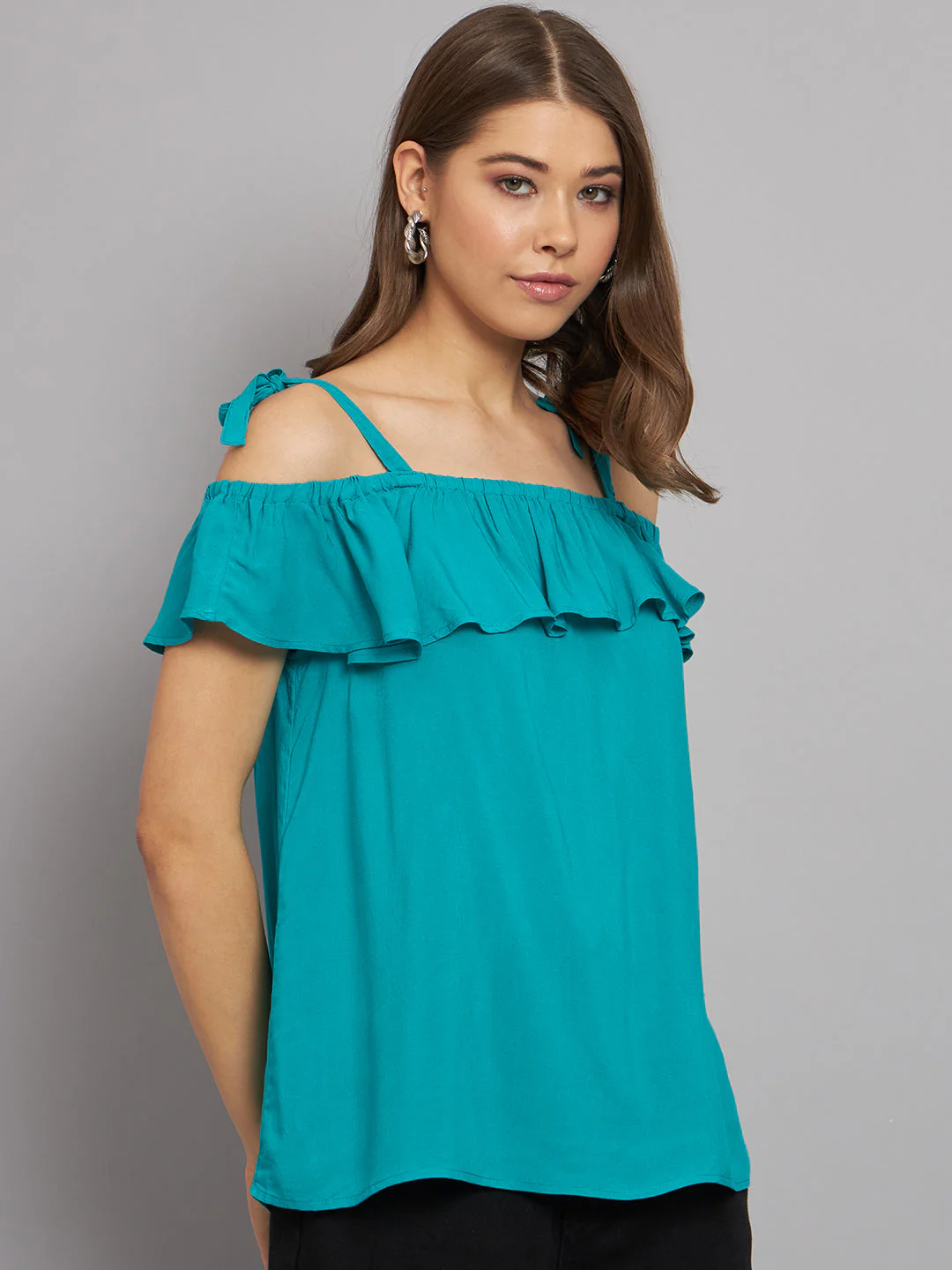 Women Green Open Shoulder Top - Image 4