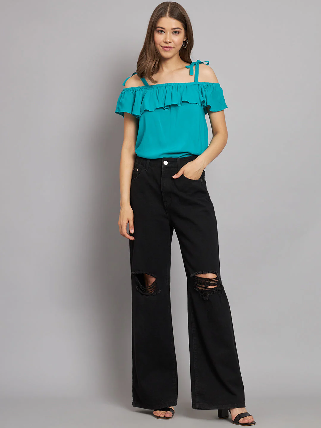 Women Green Open Shoulder Top - Image 7