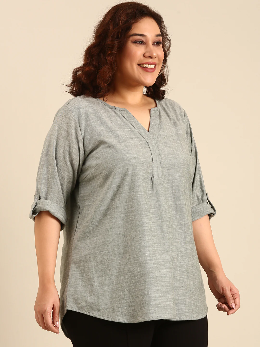 Women Green Slub Cotton Top - Image 5