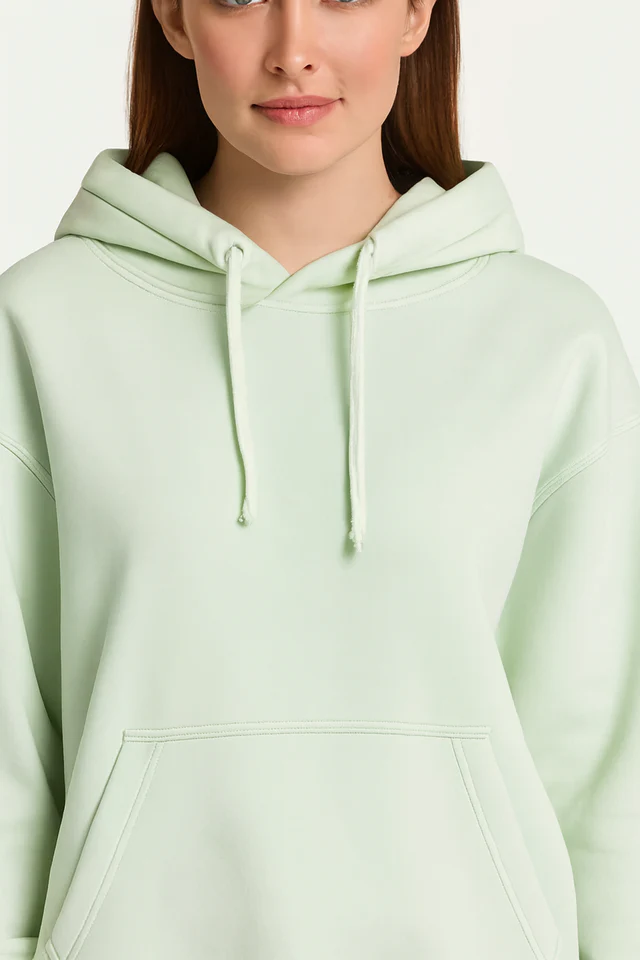 Women Green Solid Cotton Pullover Hoodie - Image 3