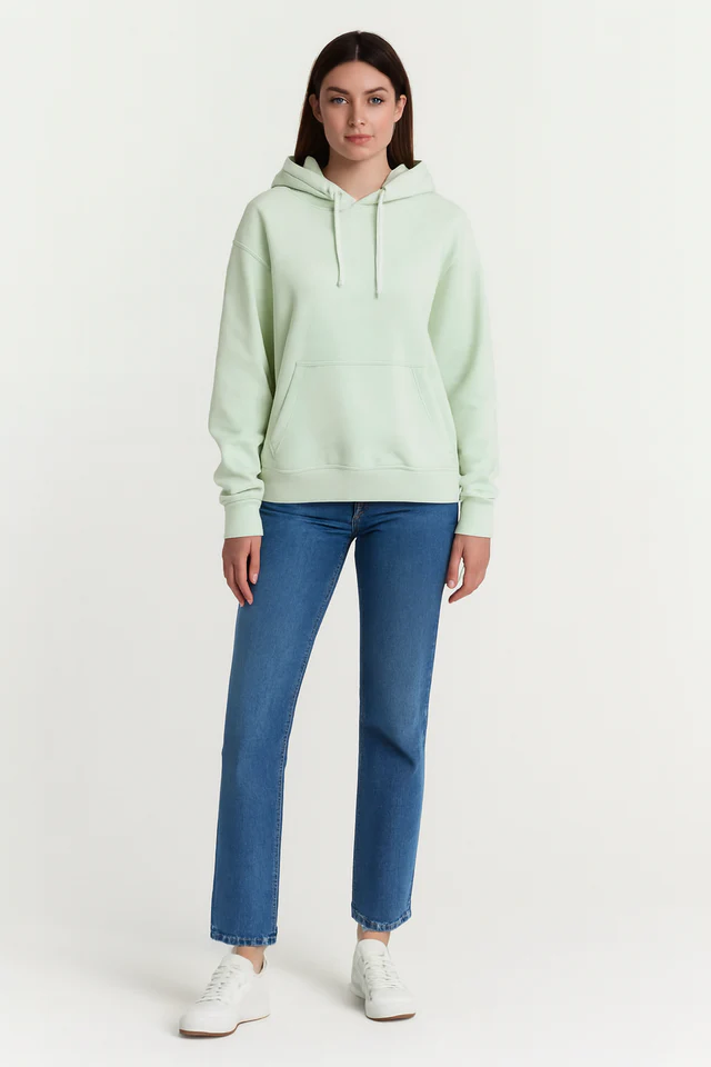 Women Green Solid Cotton Pullover Hoodie - Image 5