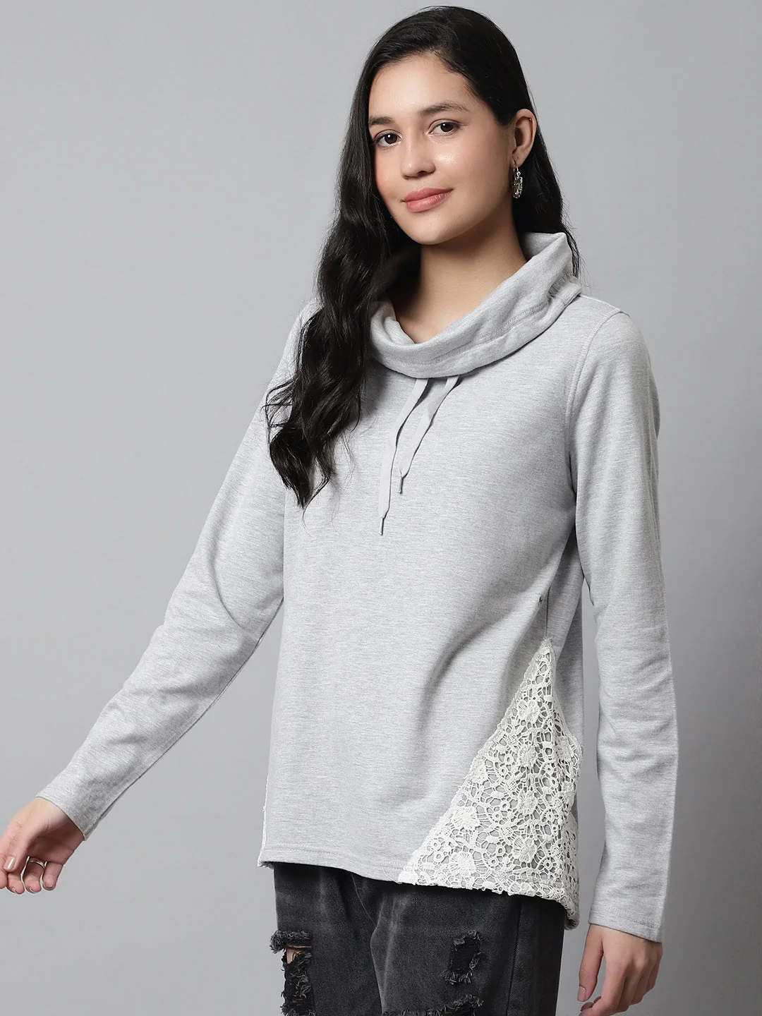 Women Grey Cotton Sweater - Image 2