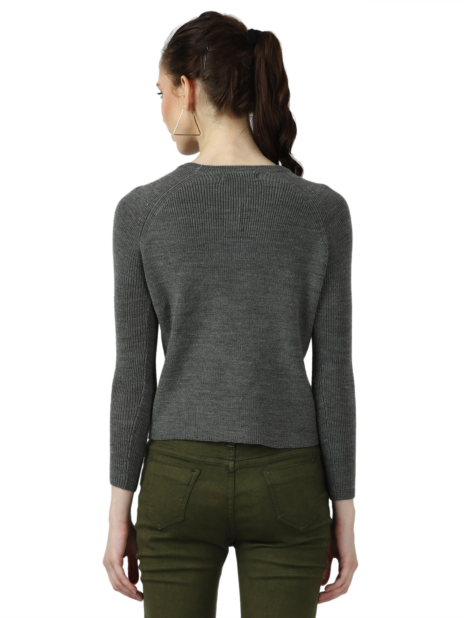 Women Grey Crewneck Sweater - Image 4
