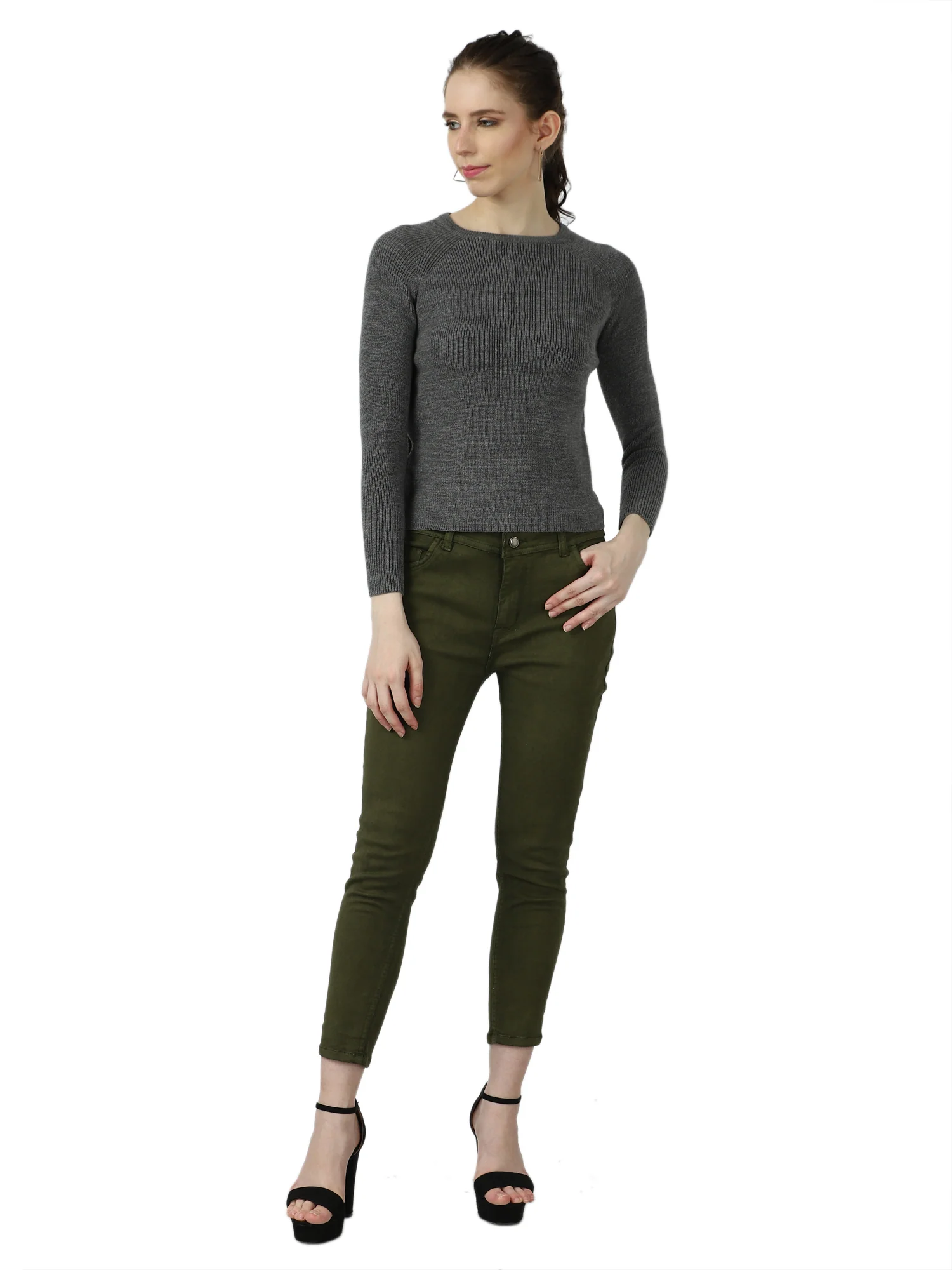 Women Grey Crewneck Sweater - Image 6