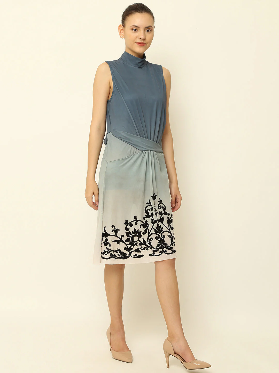 Women Grey High Neck Dress - Image 4