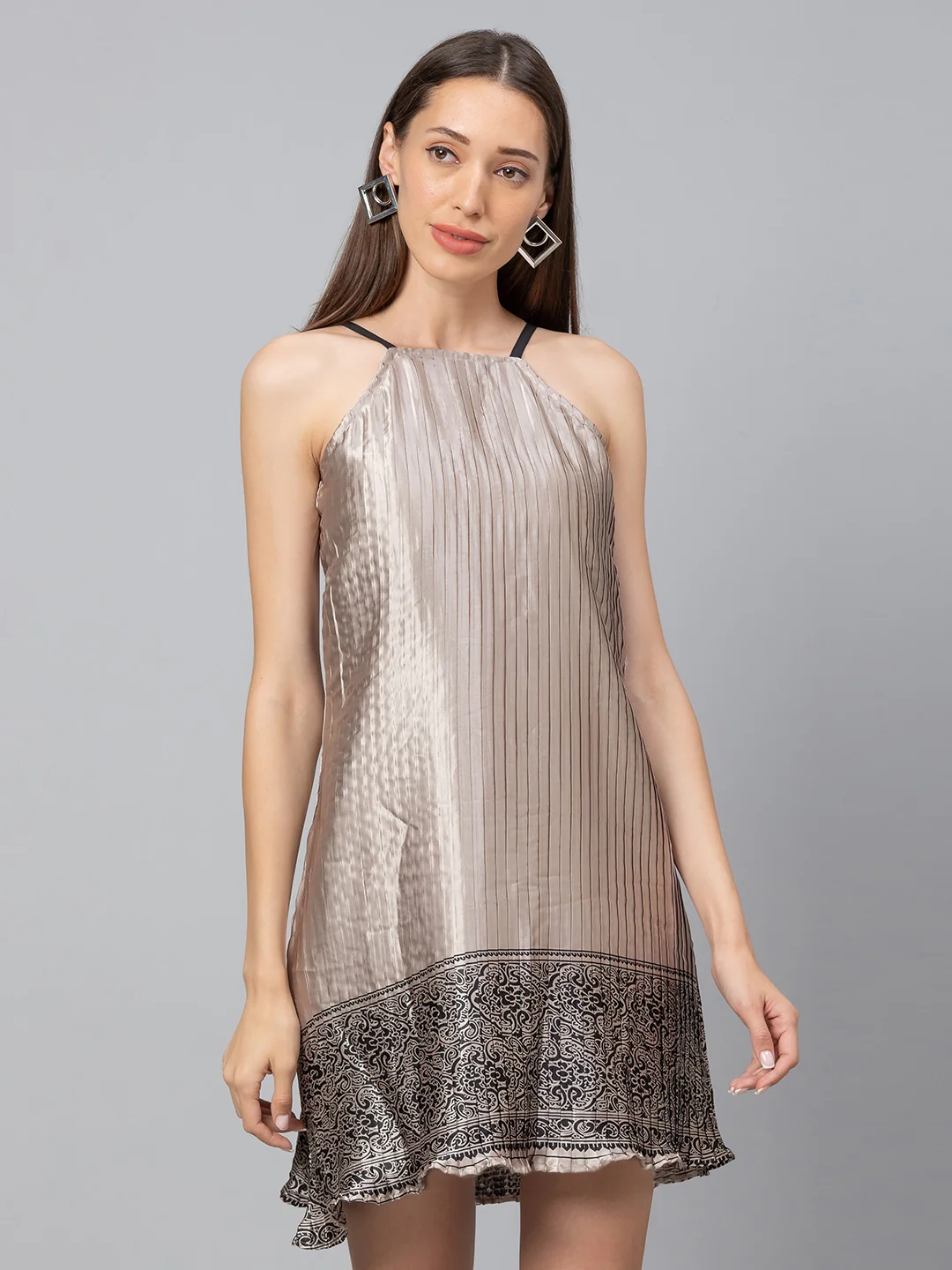 Women Metallic Print Party Dress