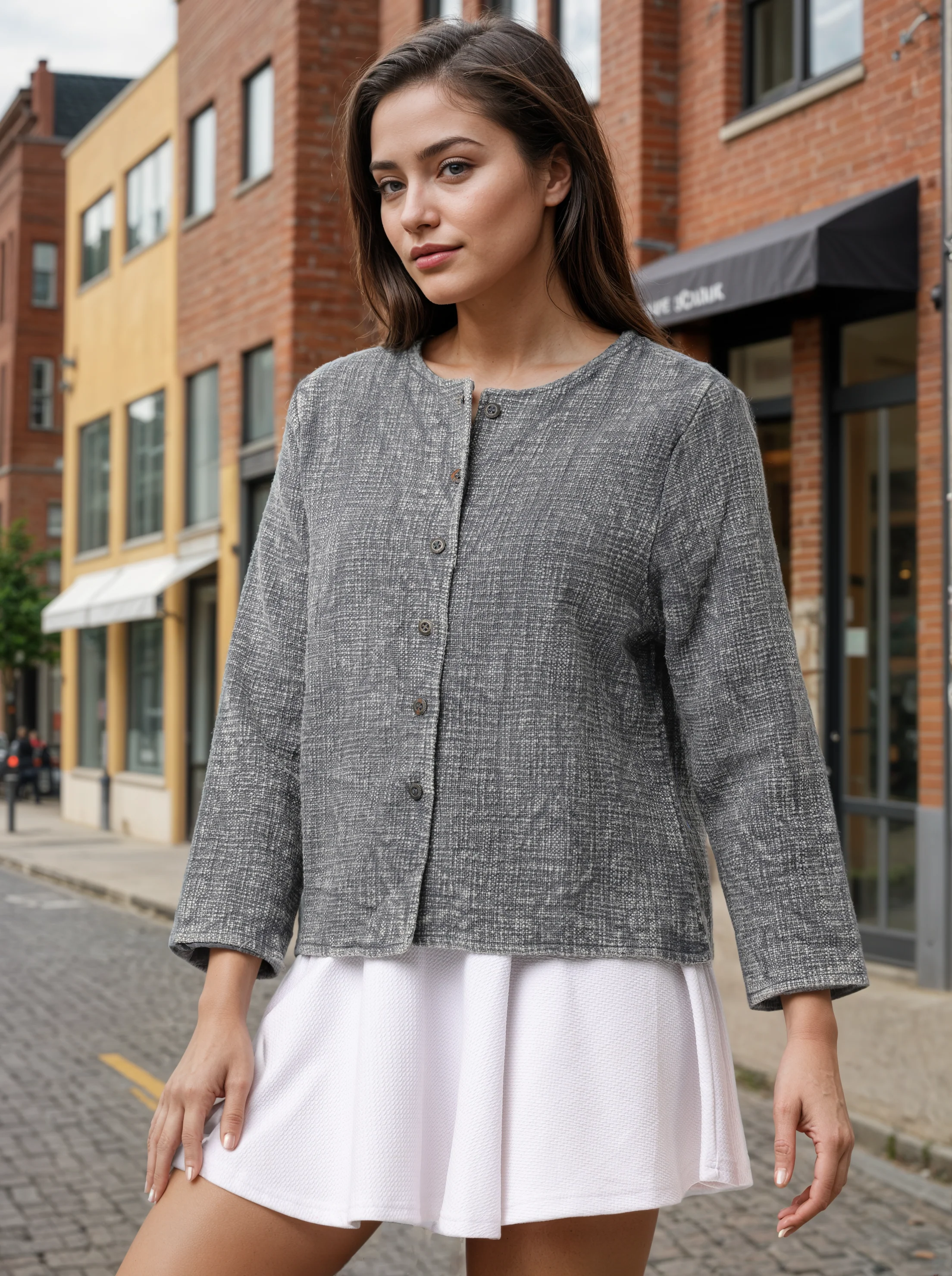 Women Grey Regular Fit Textured Jacket - Image 2