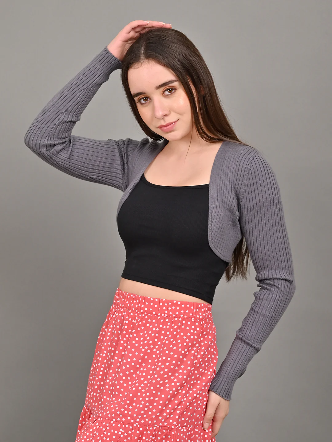 Women Grey Ribbed Shrug - Image 3