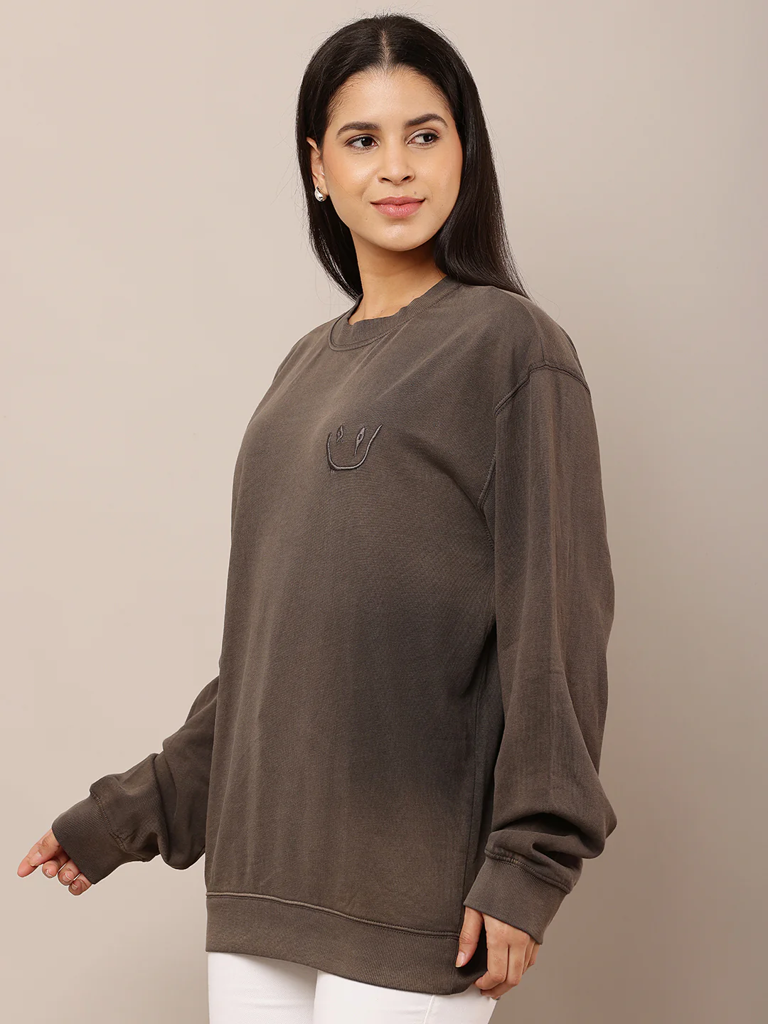 Women Grey Round Neck Cotton Sweatshirt - Image 2