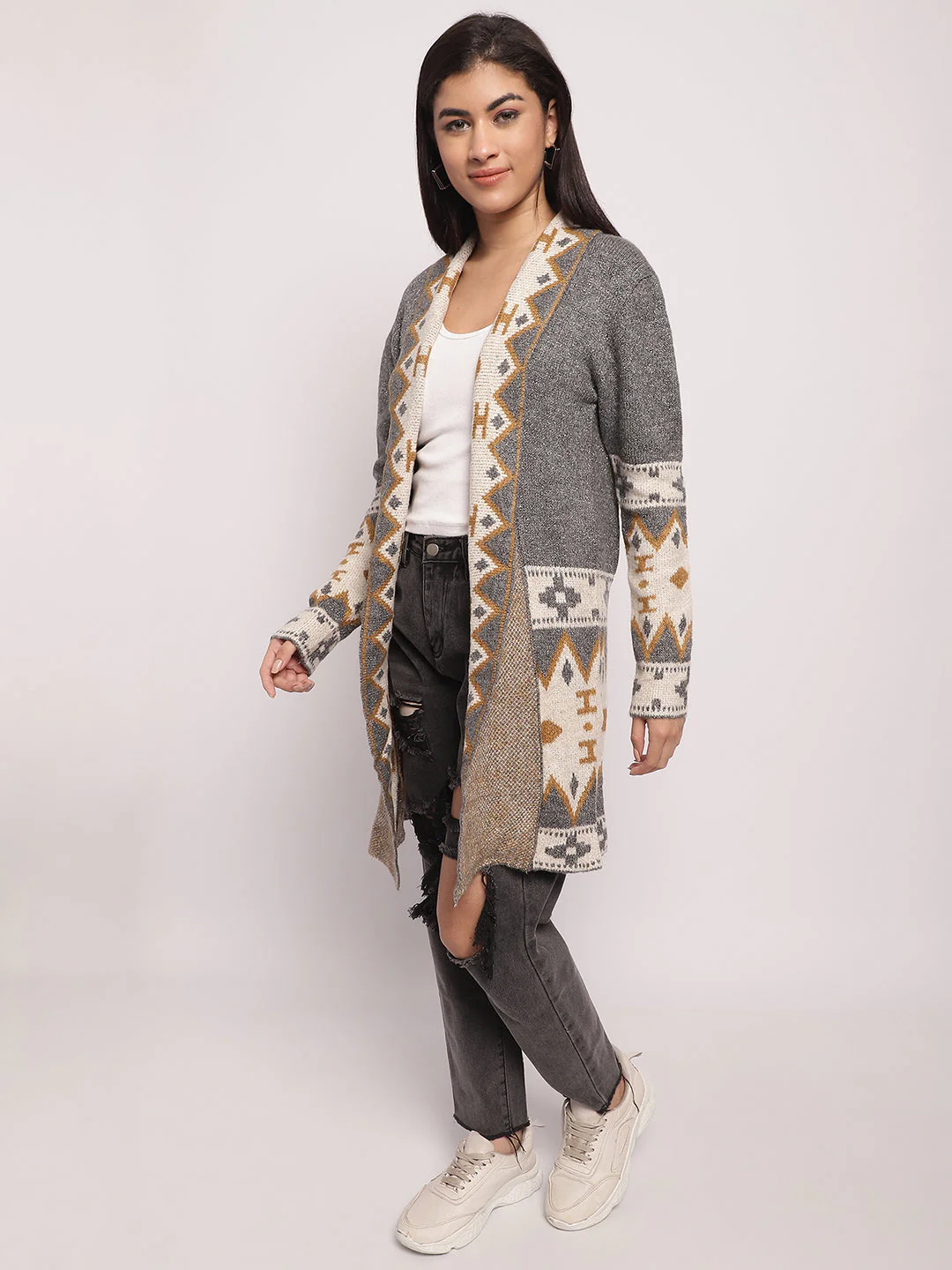 Women Grey Viscose Shrug - Image 2