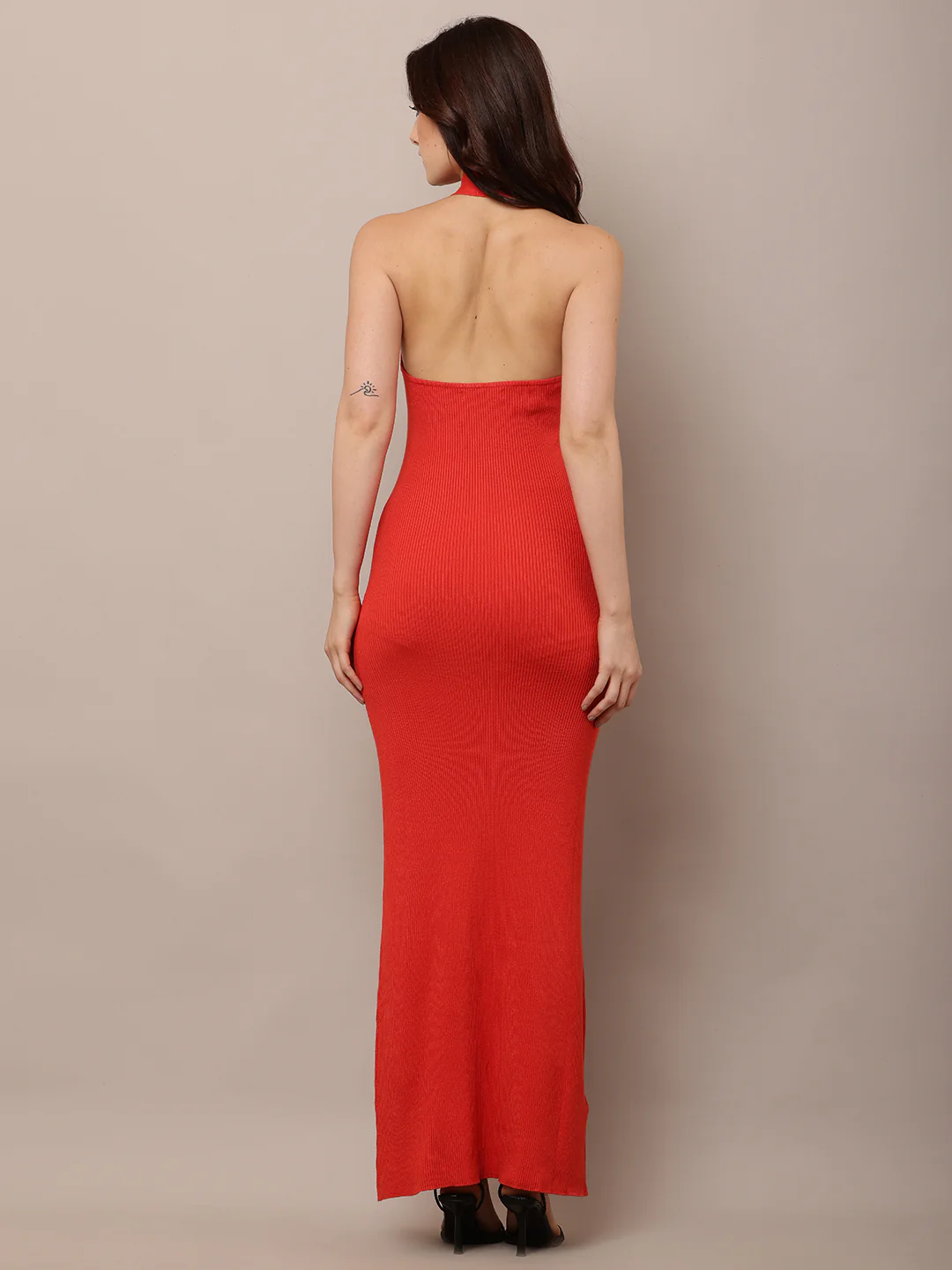 Women Halter Neck Maxi Red Bodycon Dress - Image 4