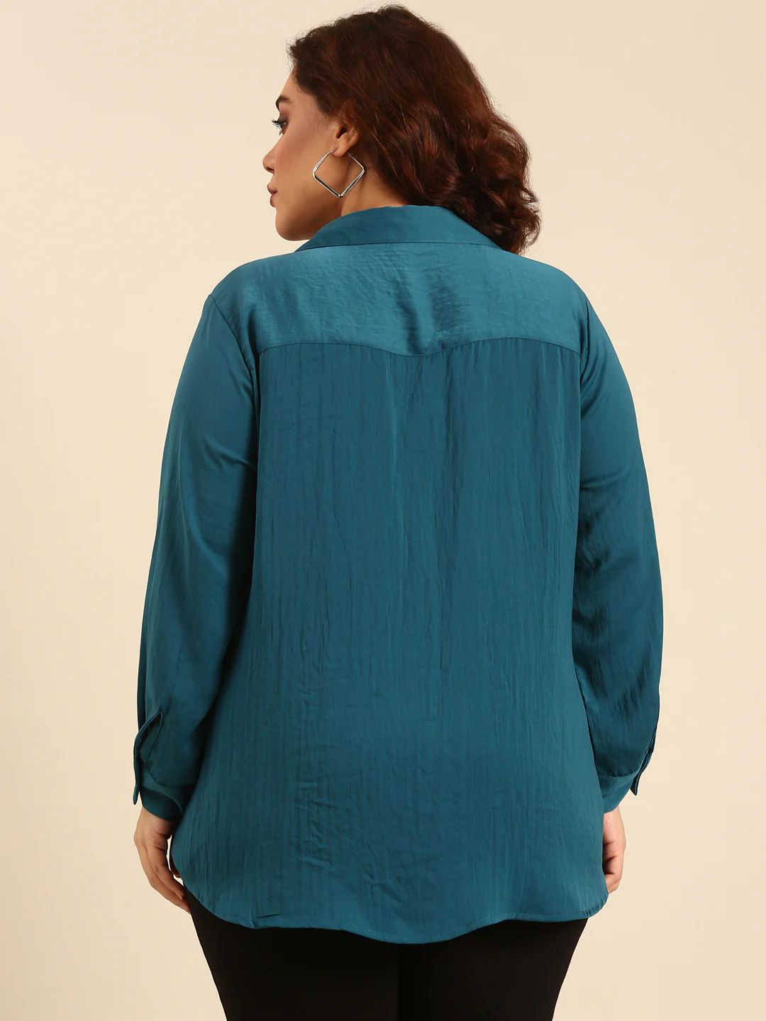 Women Hammer Satin Teal Shirt - Image 2