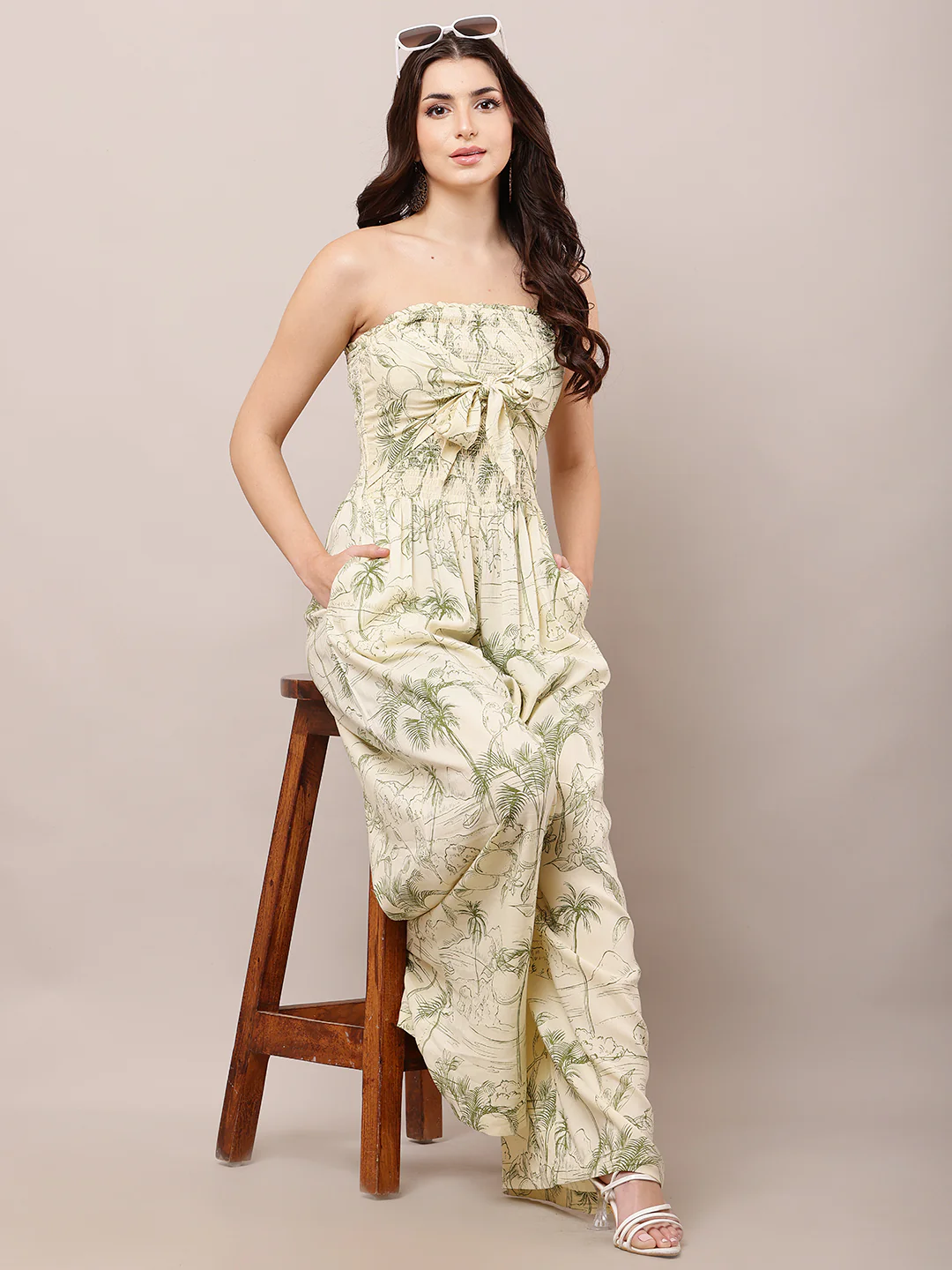 Women Lemon Printed Off-Shoulder Rayon Jumpsuit