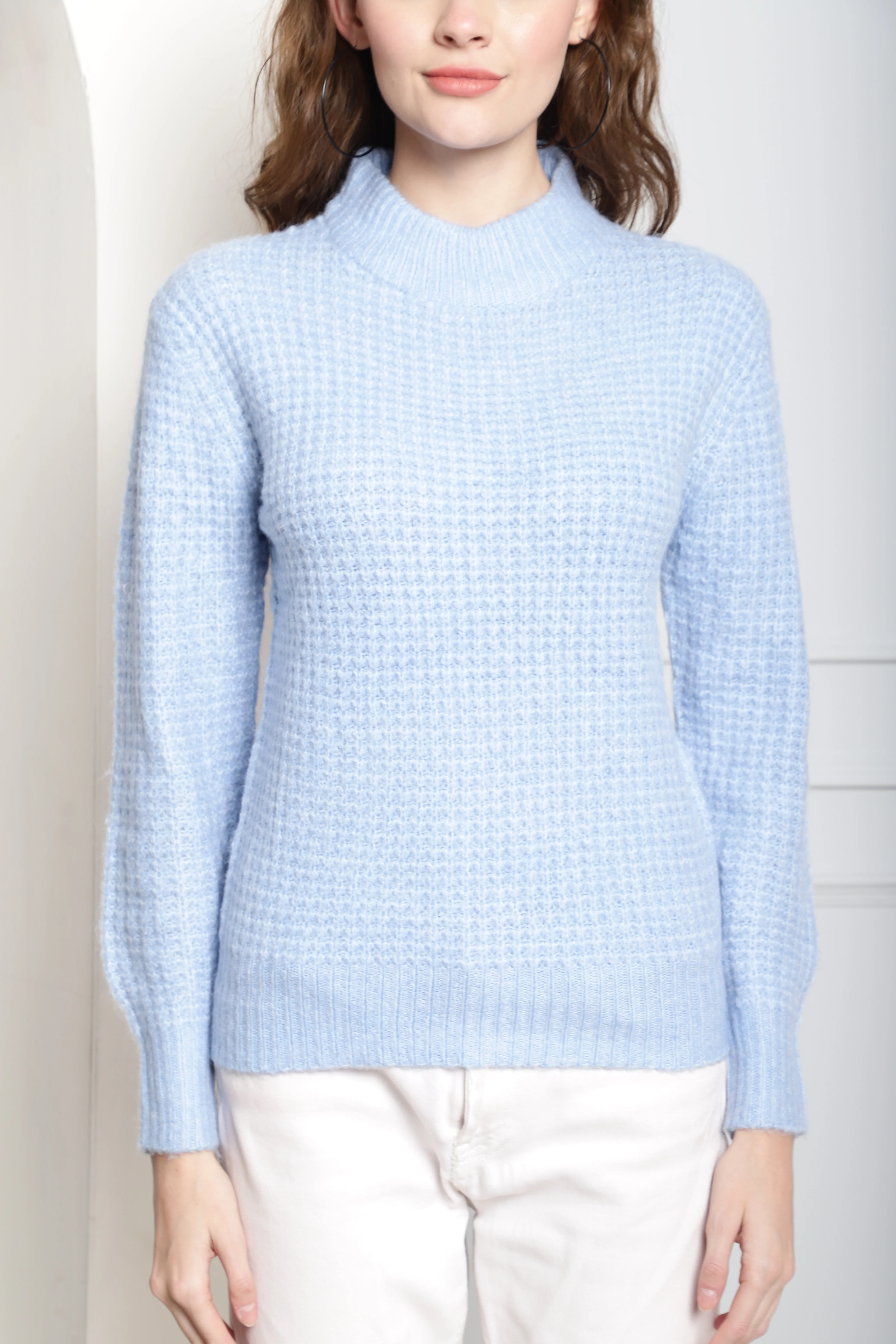 Women Light Blue Turtleneck Sweater - Image 4