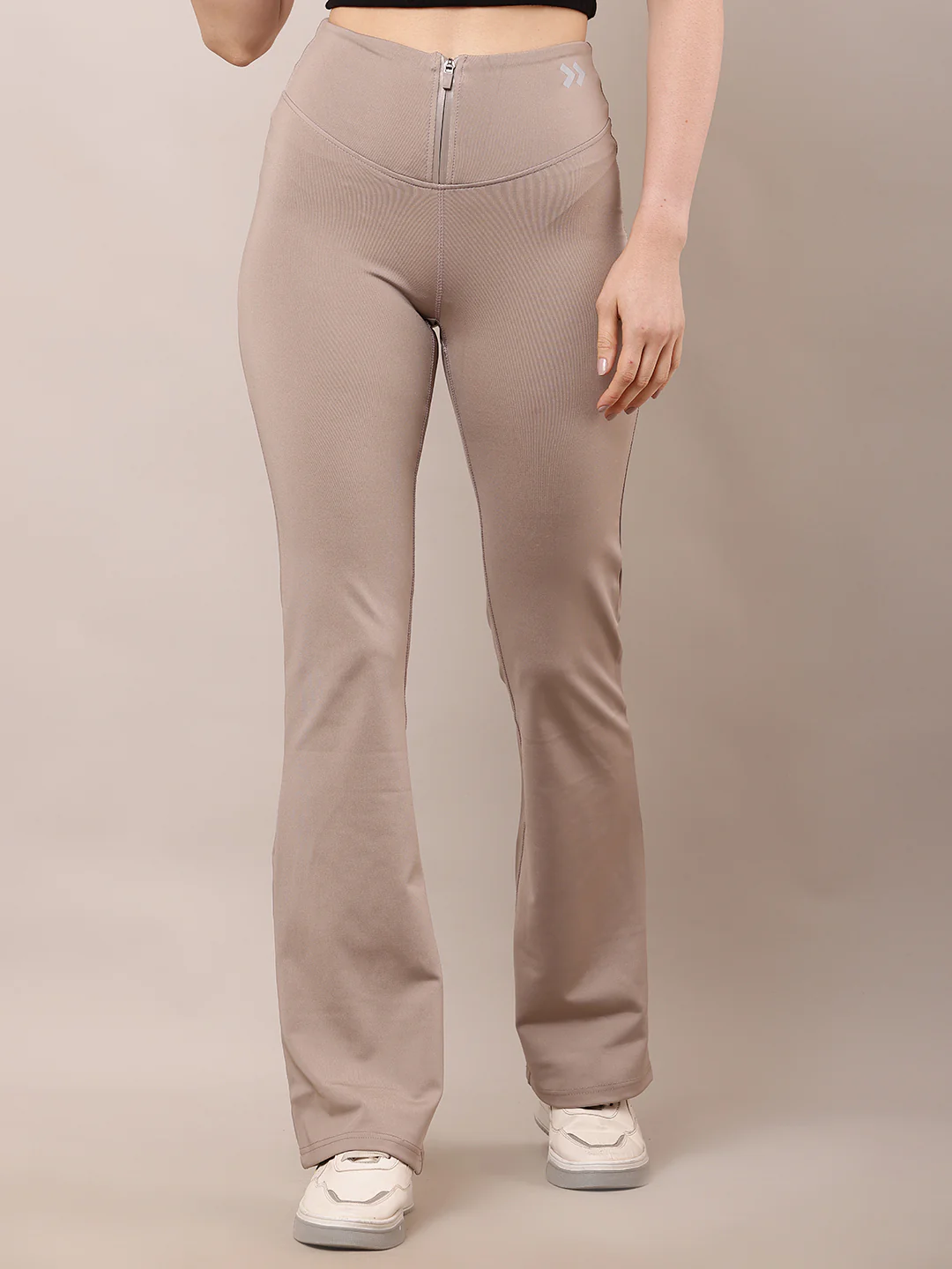 Women Light Brown High-Waist Zipper Trousers